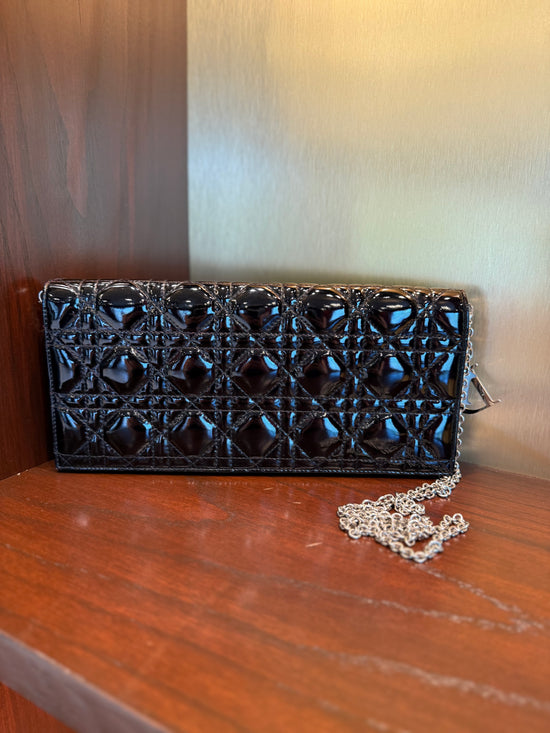 Christian Dior Black Cannage Patent Leather Clutch Pochette Bag