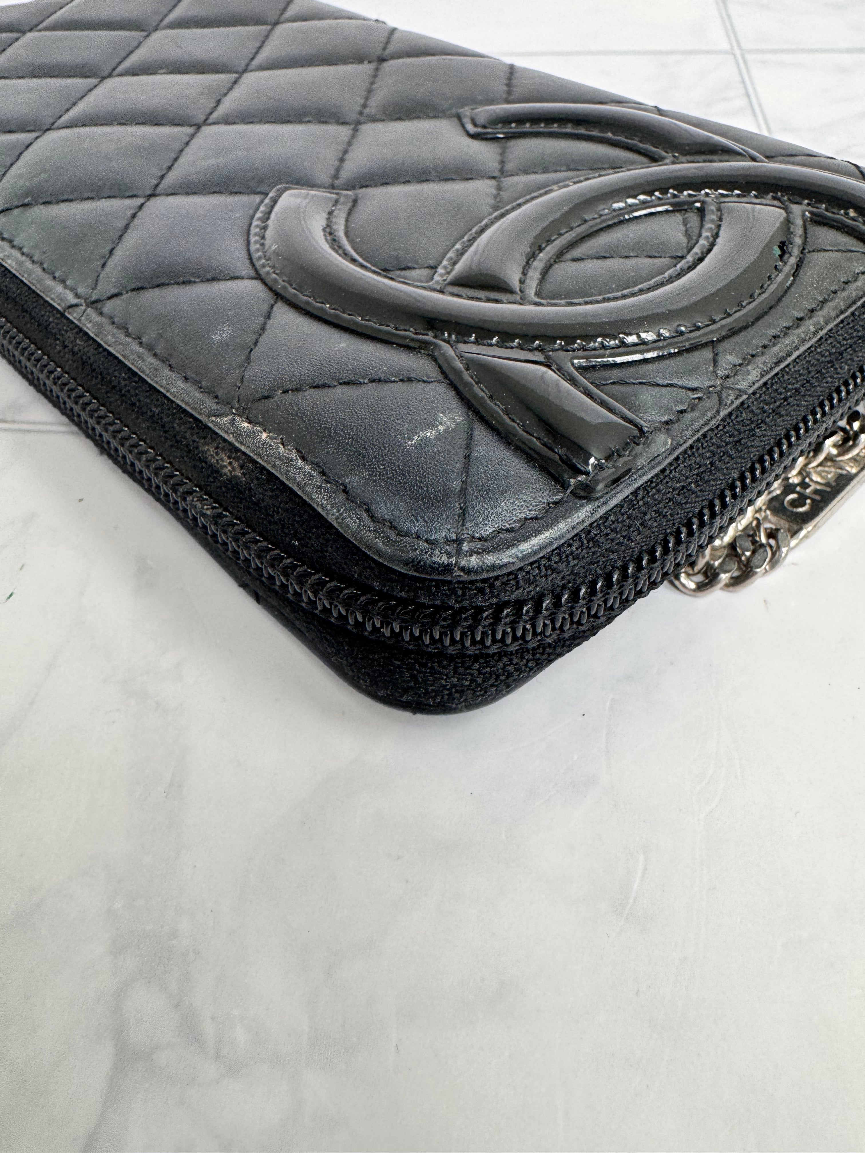 Chanel Black Diamond Quilted Cambon Line Zippy Wallet