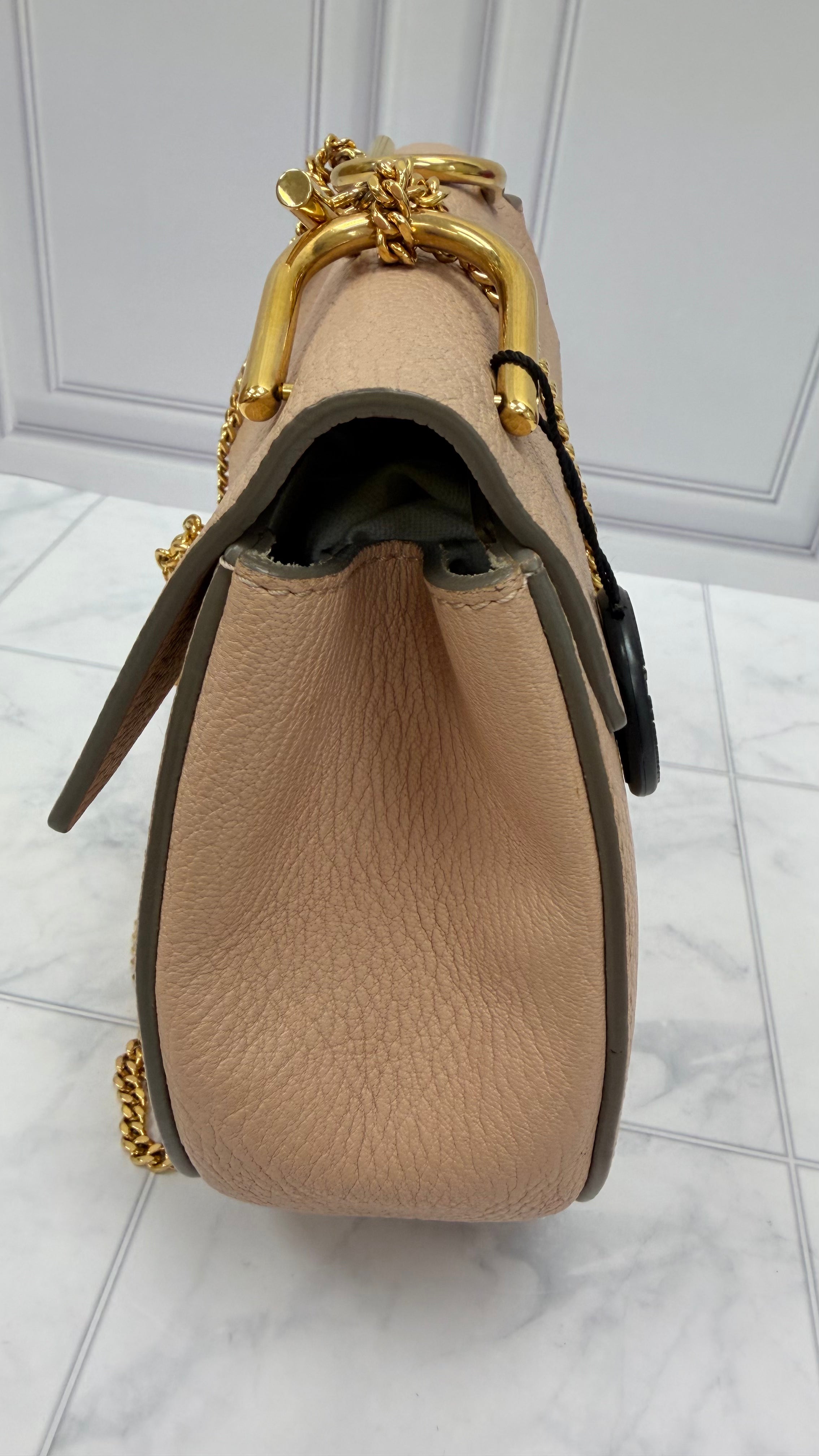 Chloe Dusty Rose Grained Leather Drew Chain Shoulder Bag