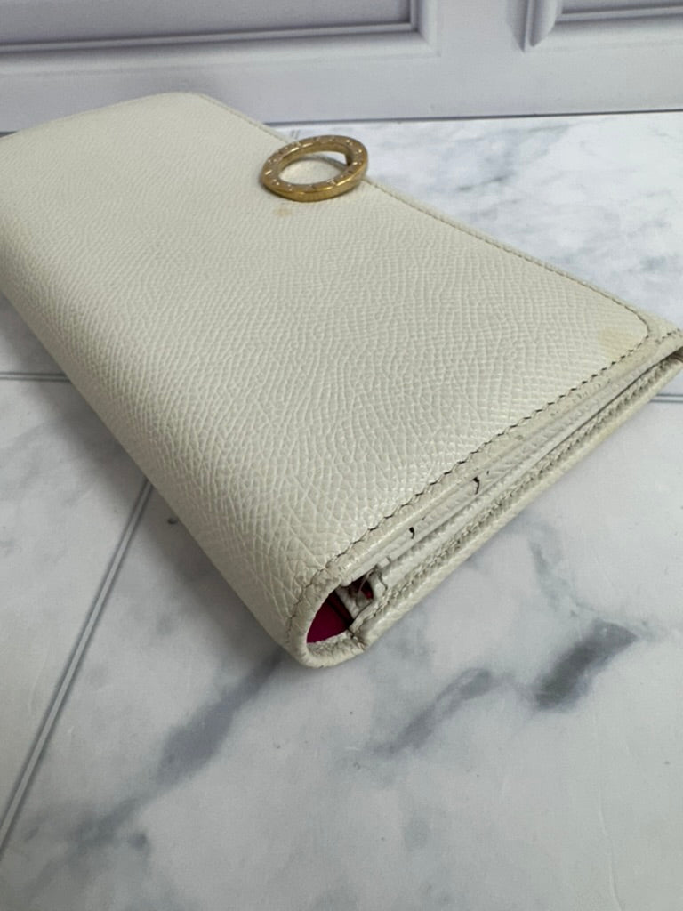 Bvlgari White Grained Leather Long Wallet