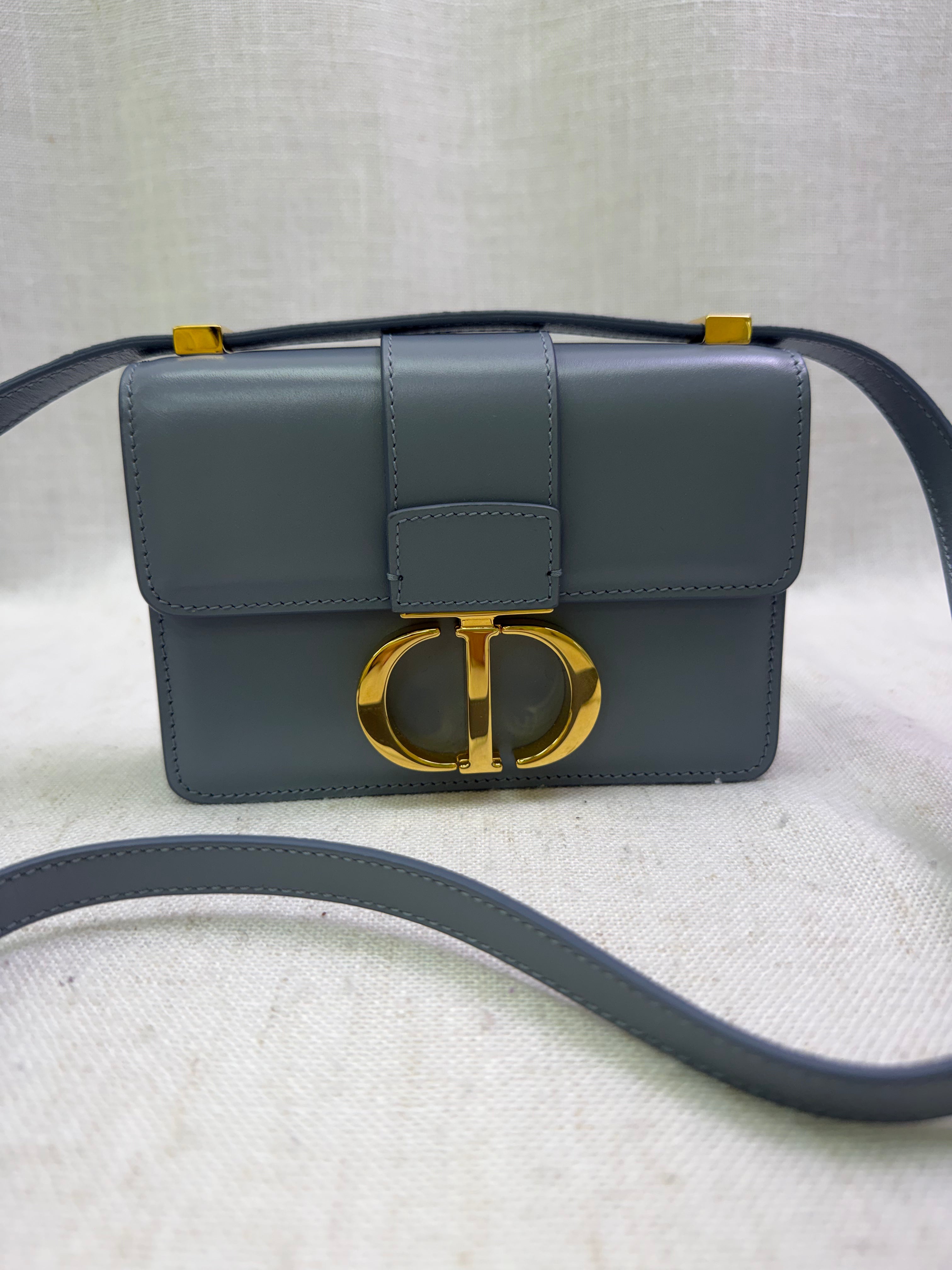 BRAND NEW- Christian Dior Blue Grey Smooth Calfskin Micro 30 Montaigne Crossbody