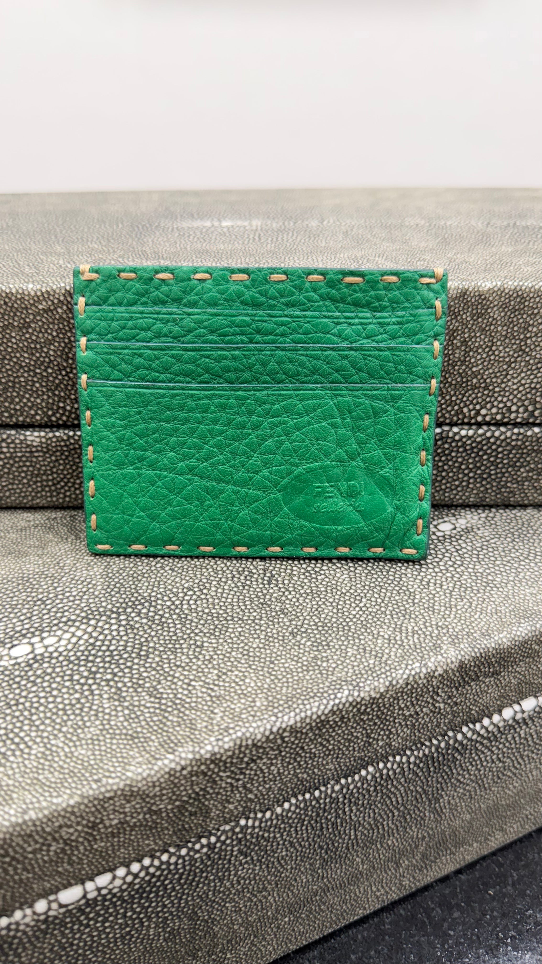 Fendi Green Leather Selleria Card Case