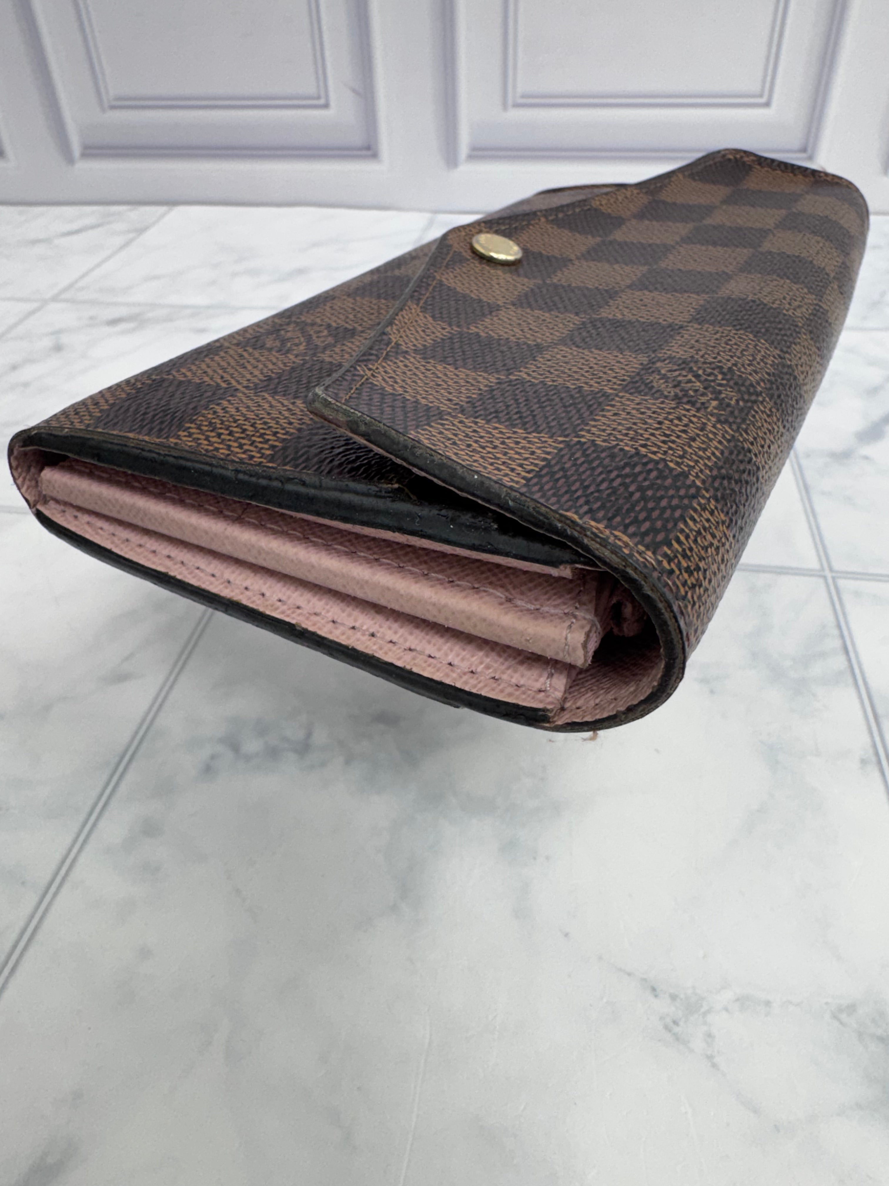 Louis Vuitton Damier Ebene & Pink Sarah Wallet