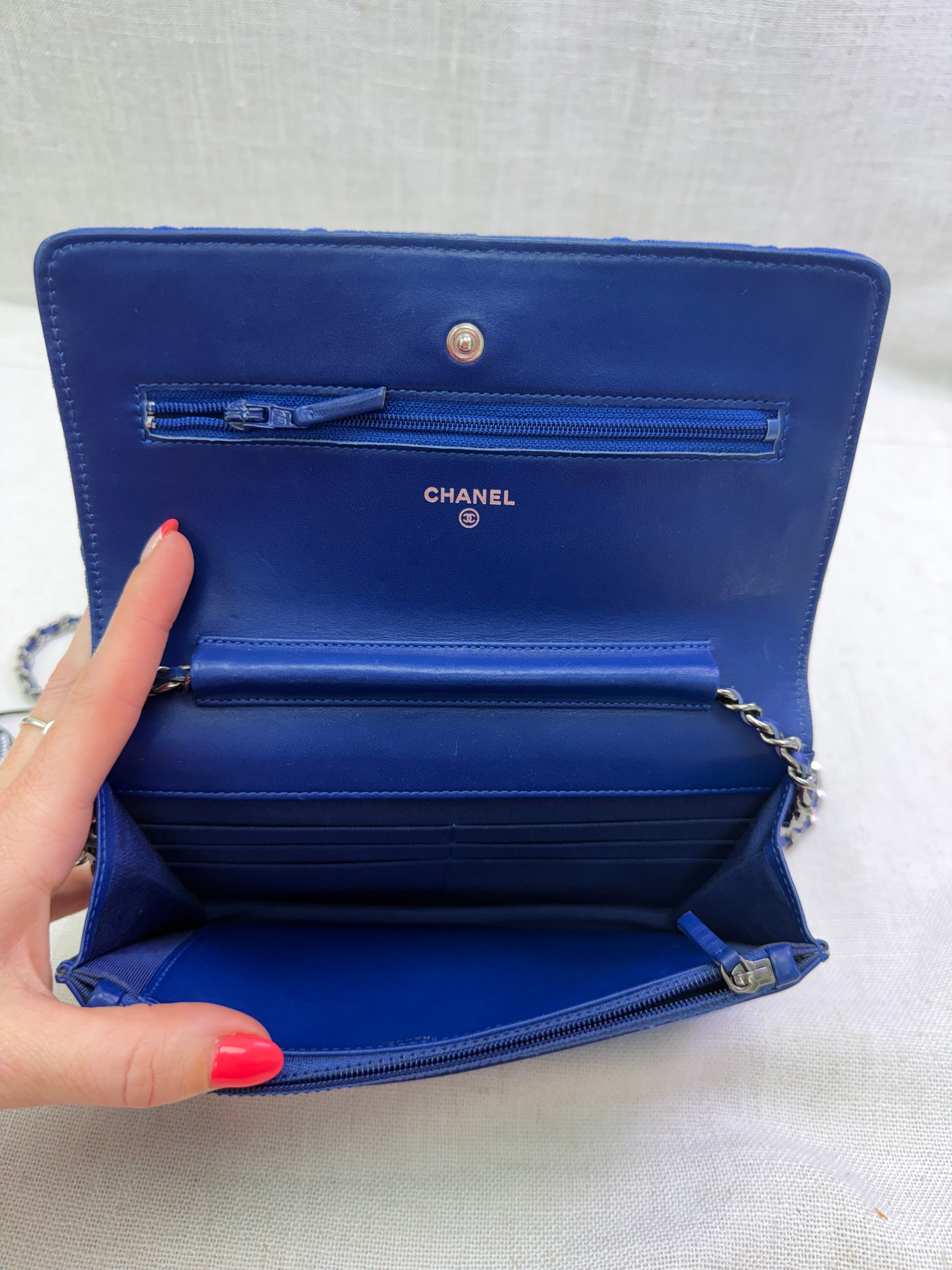 Chanel Blue Quilted Jersey Canvas Reissue 2.55 Wallet on a Chain