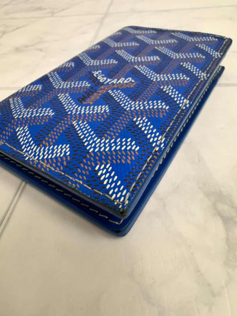 LIKE NEW - Goyard Blue Monogram Leather Saint-Marc Pocket Organizer Compact Wallet