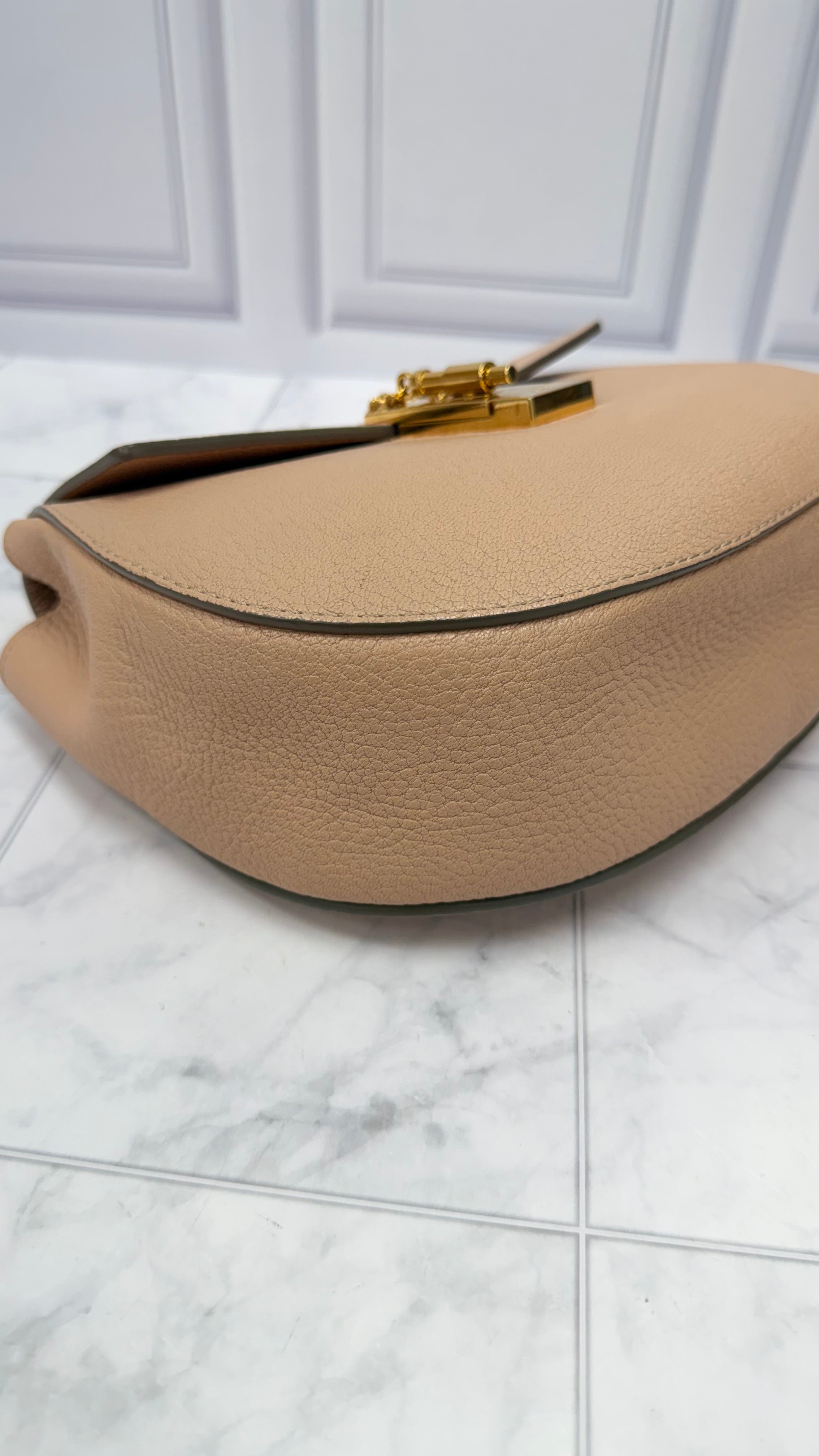 Chloe Dusty Rose Grained Leather Drew Chain Shoulder Bag