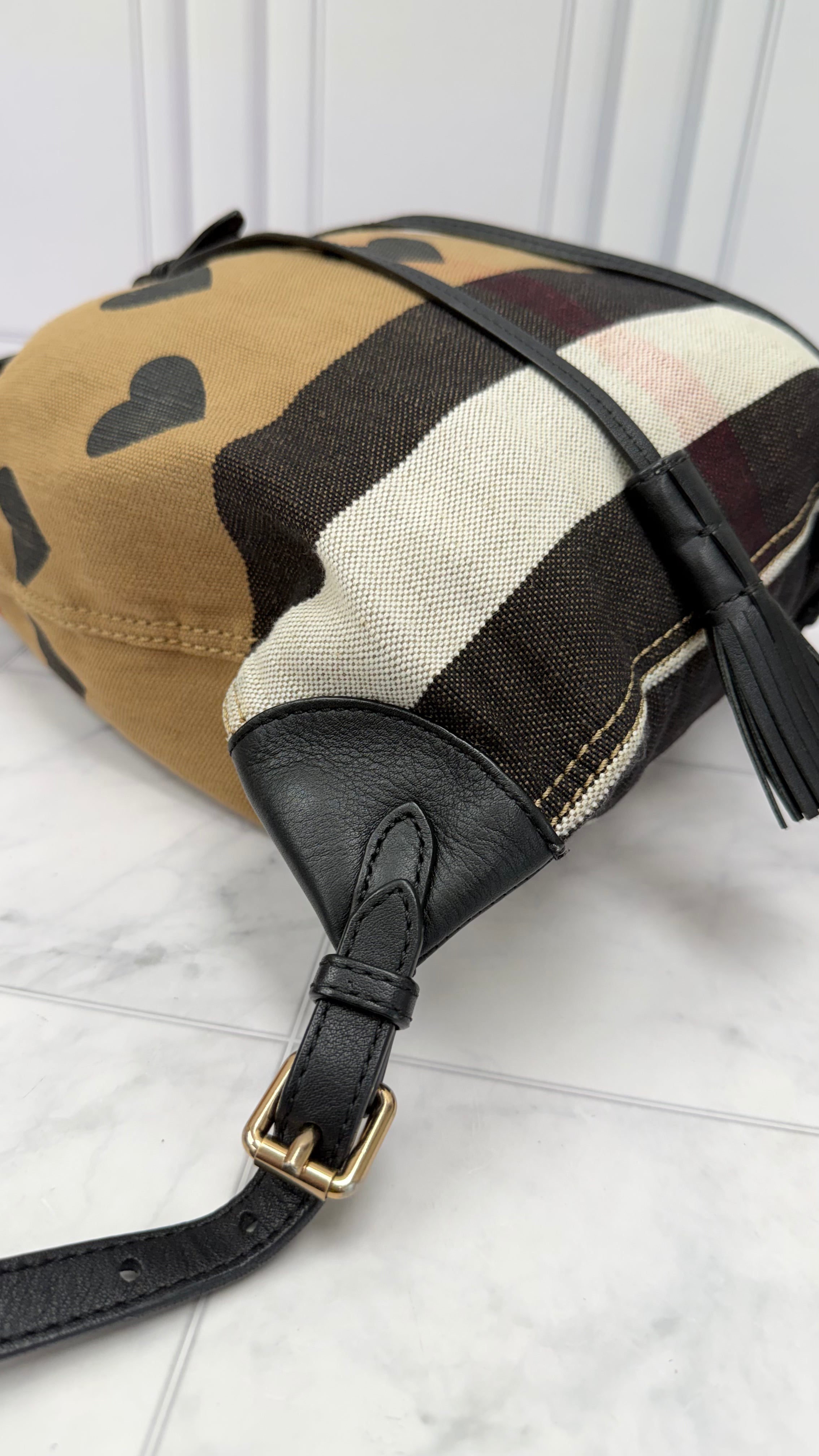 Burberry Heart Mega Check Overdyed Canvas Backpack