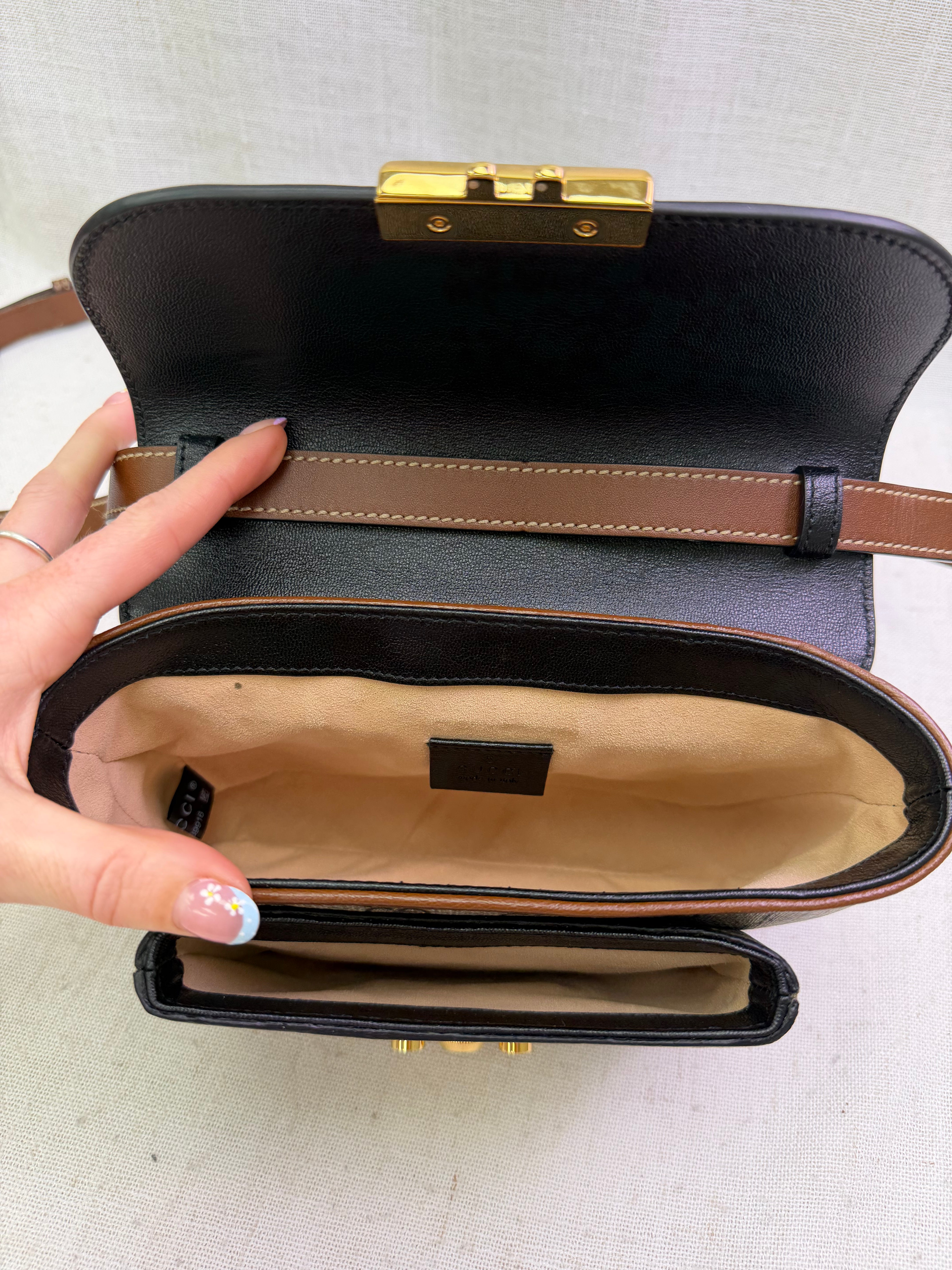 Gucci Tricolor Leather & Supremes Canvas Mini Padlock Flap Pocket Bag