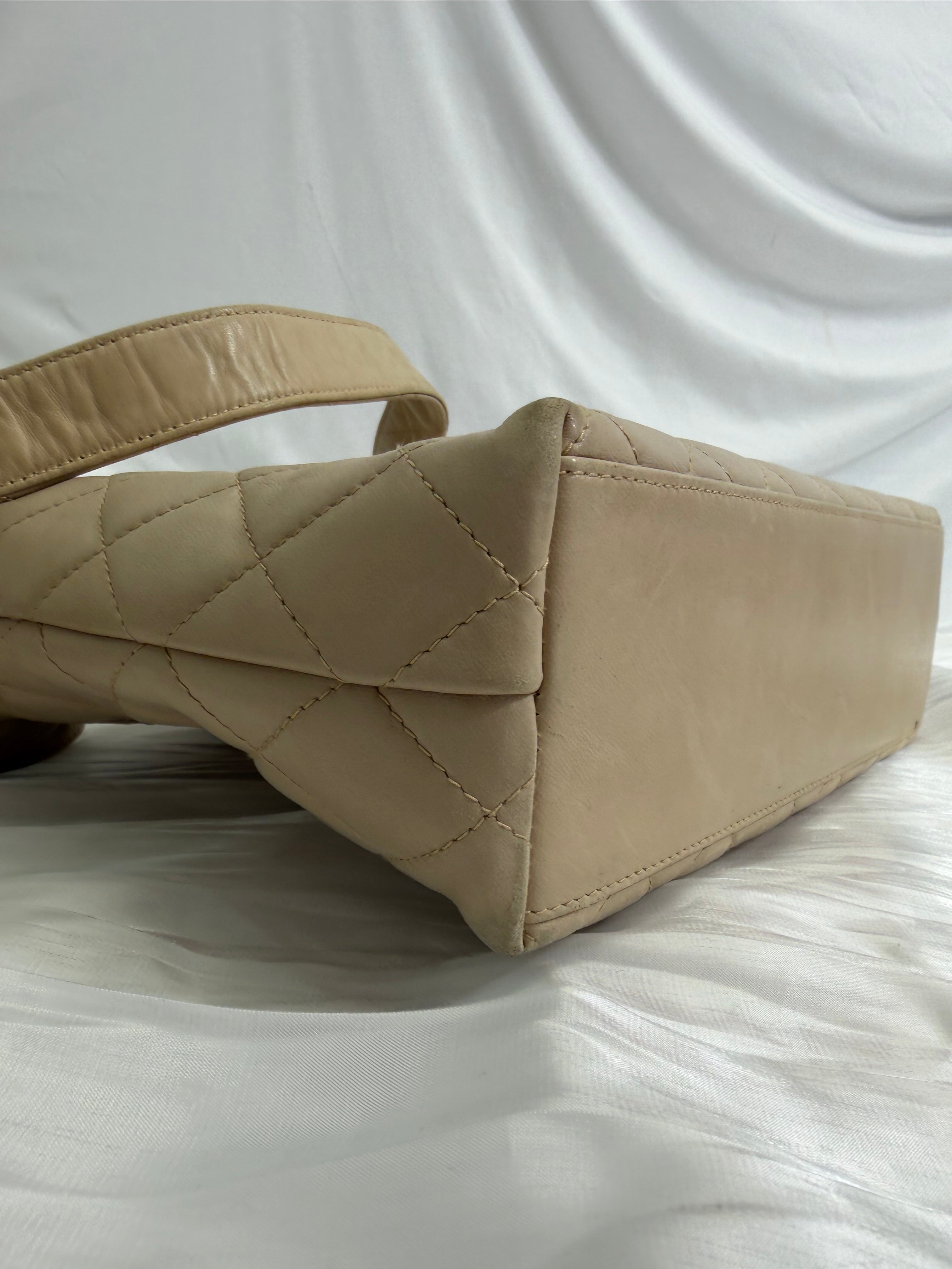 Chanel Beige Quilted Calfskin Top Turn Lock Bag