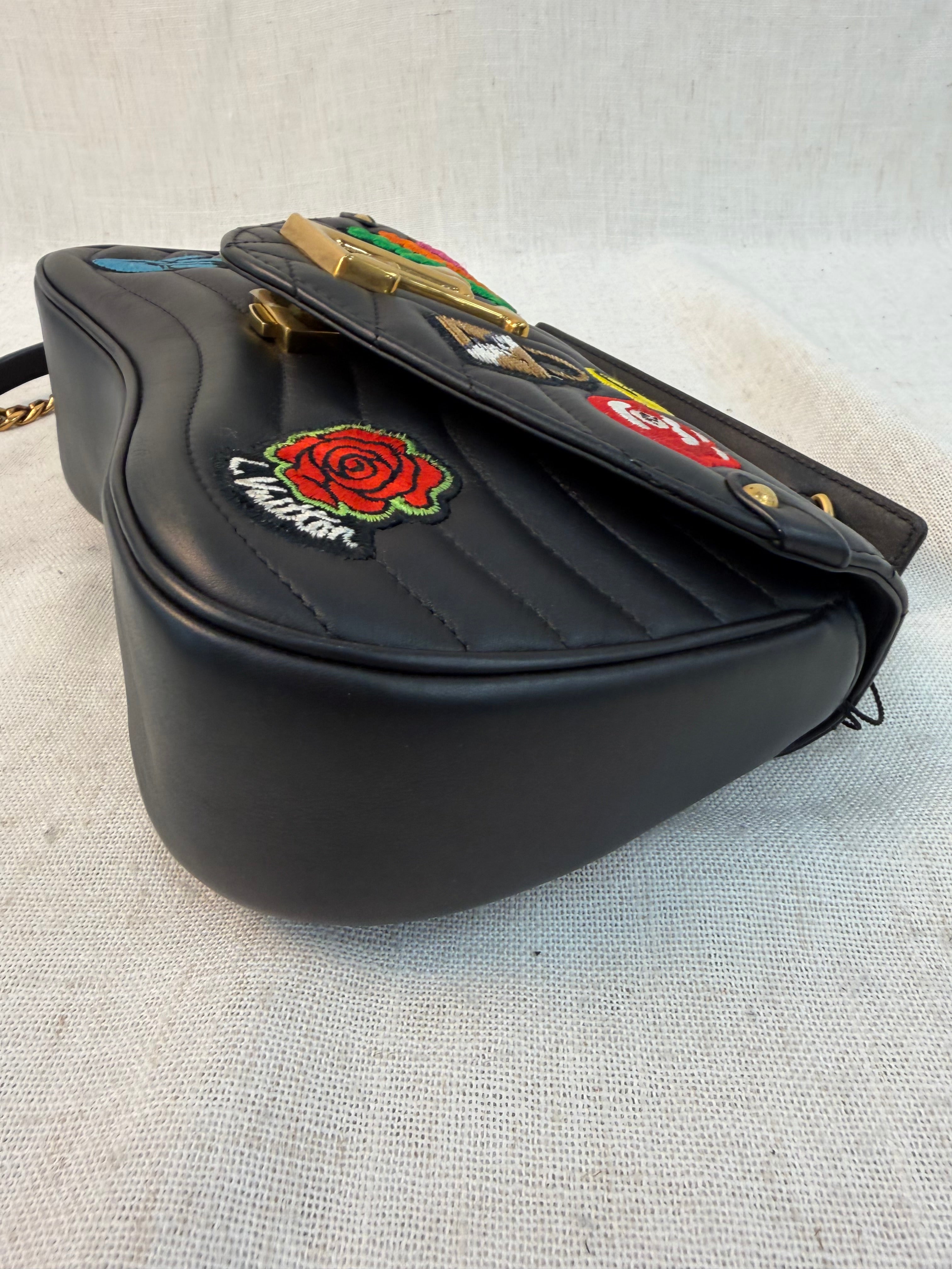 Louis Vuitton Black Leather New Wave Patches MM Chain Bag