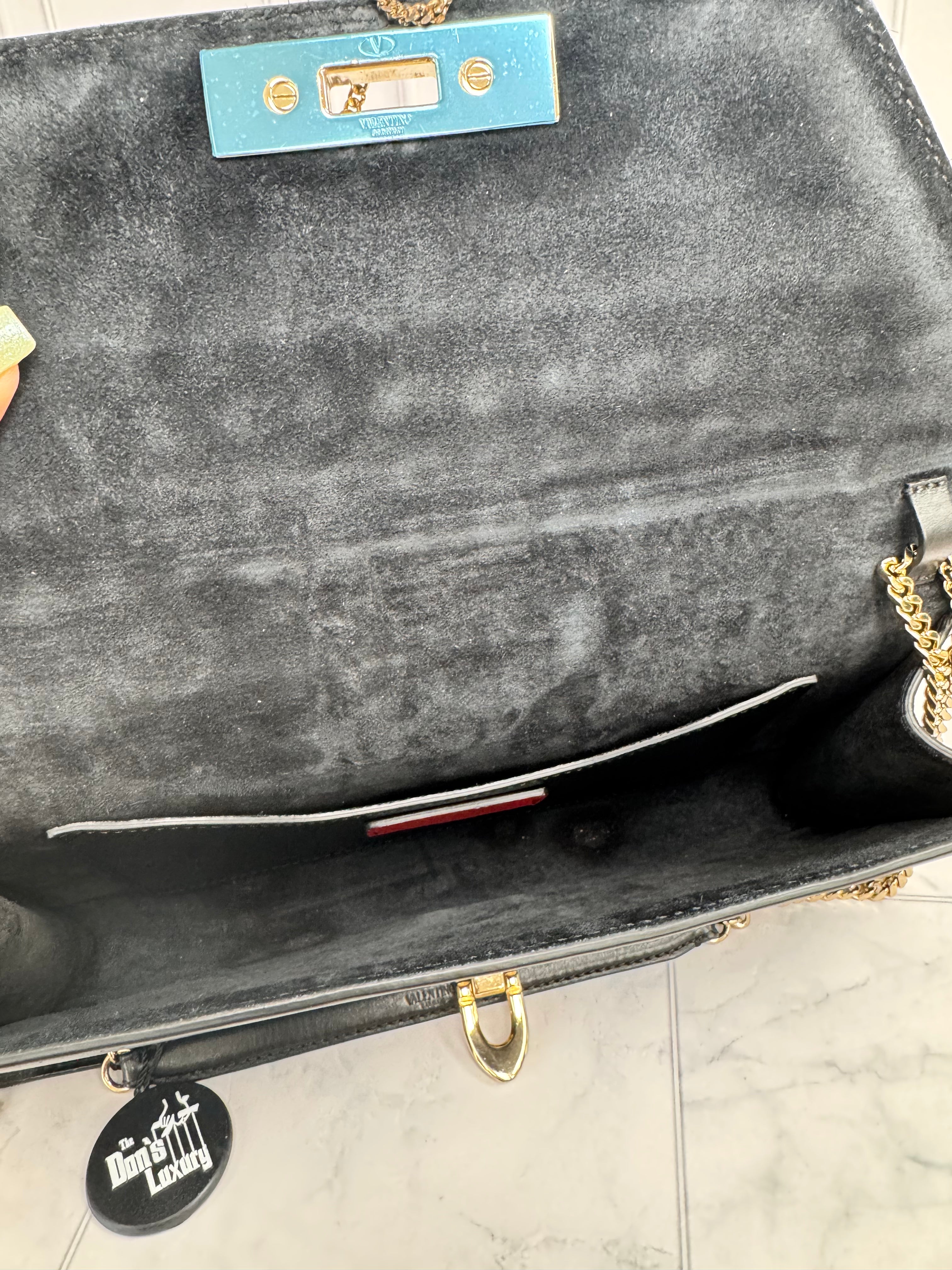 Valentino Black Leather Rockstud All Over Demilune Chain Shoulder Bag