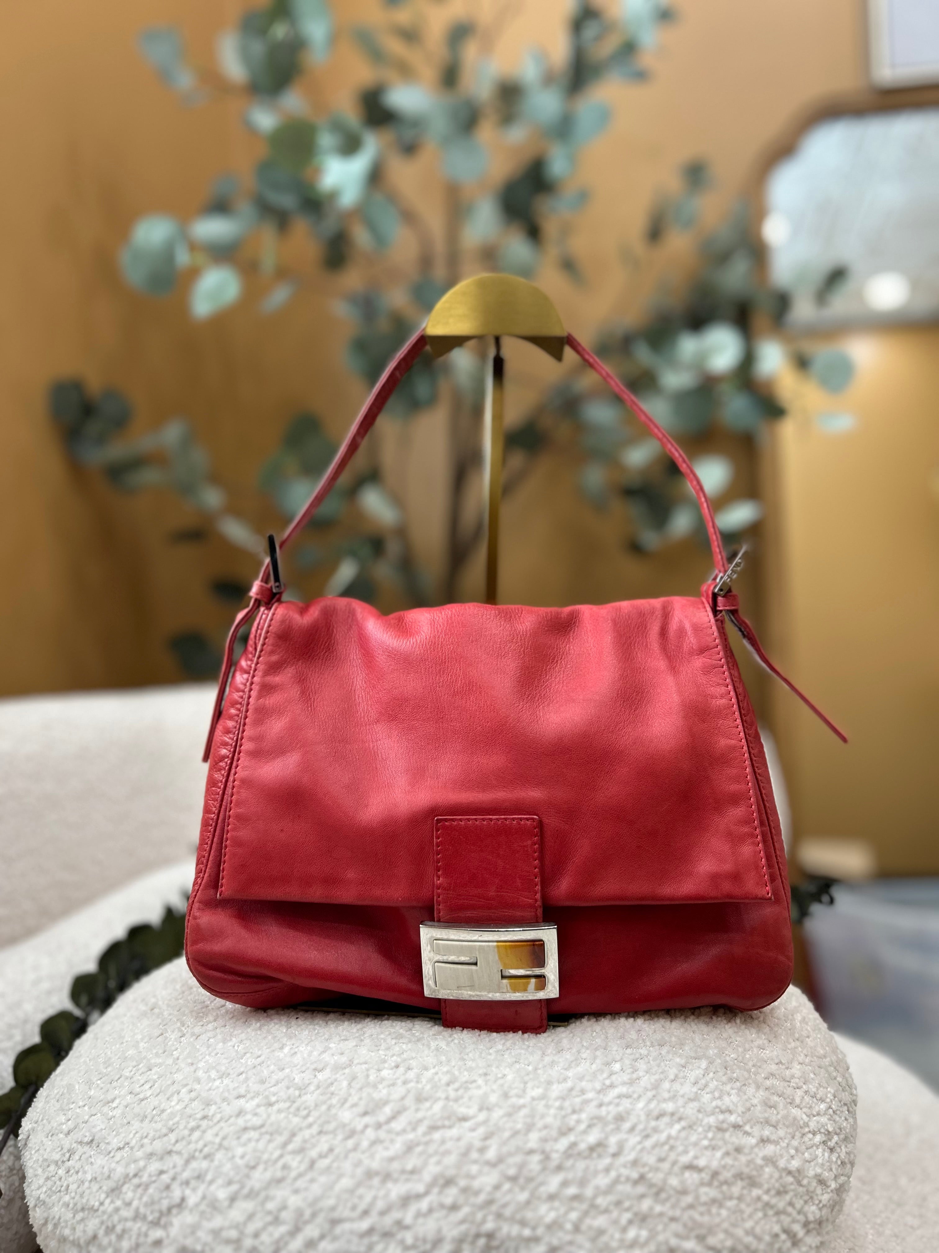 Fendi Red Leather Mama Baguette Handbag