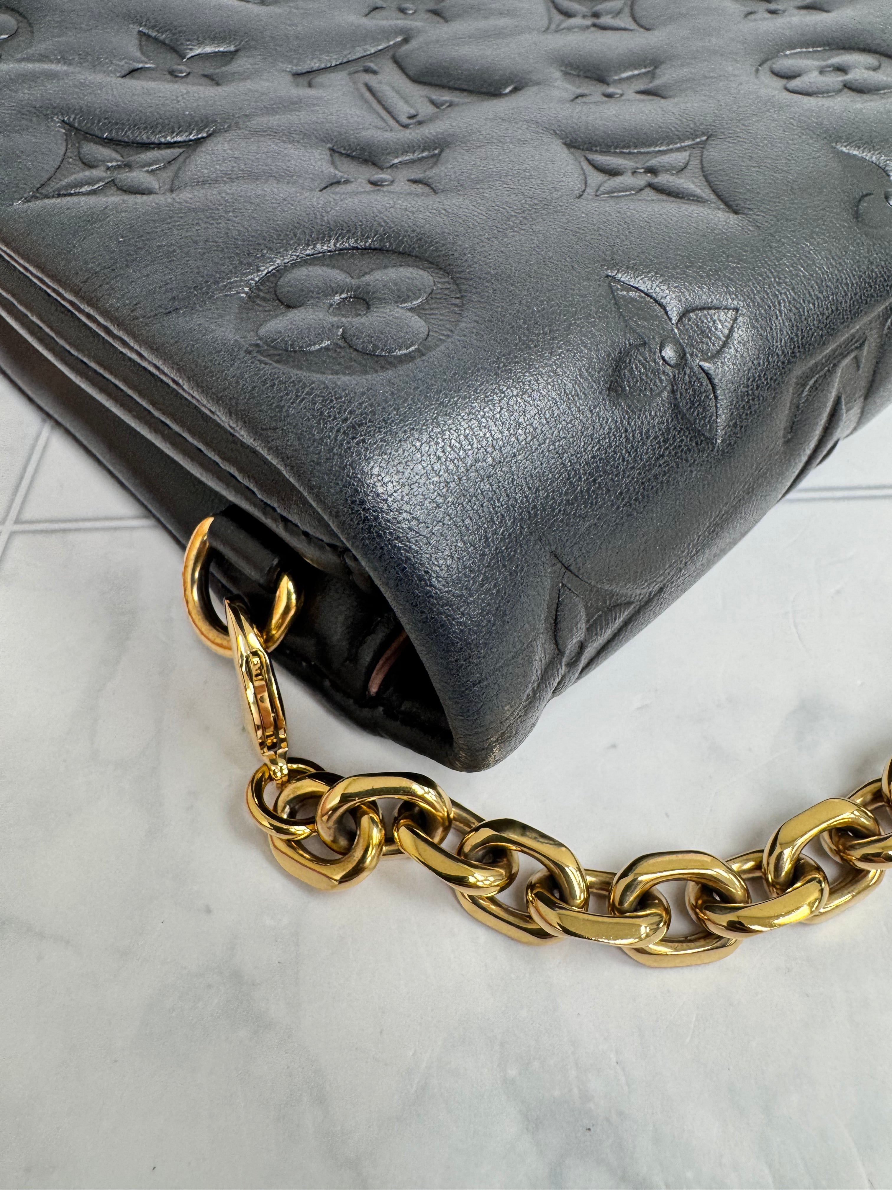 Louis Vuitton Black Monogram Embossed Lambskin Pochette Coussin