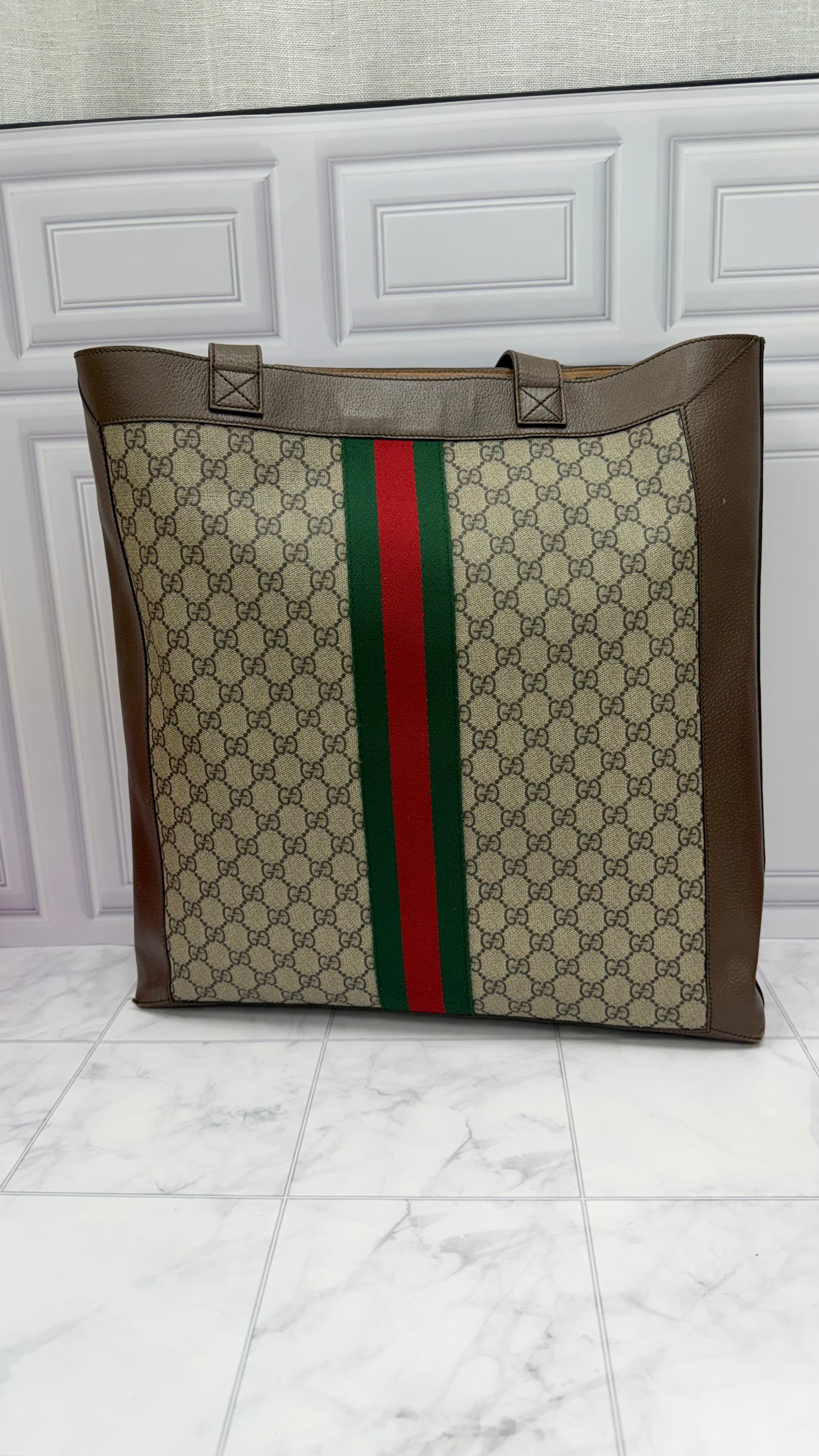 *DONS DROP* Gucci Supreme Canvas & Brown Leather Web Tote & Pouch