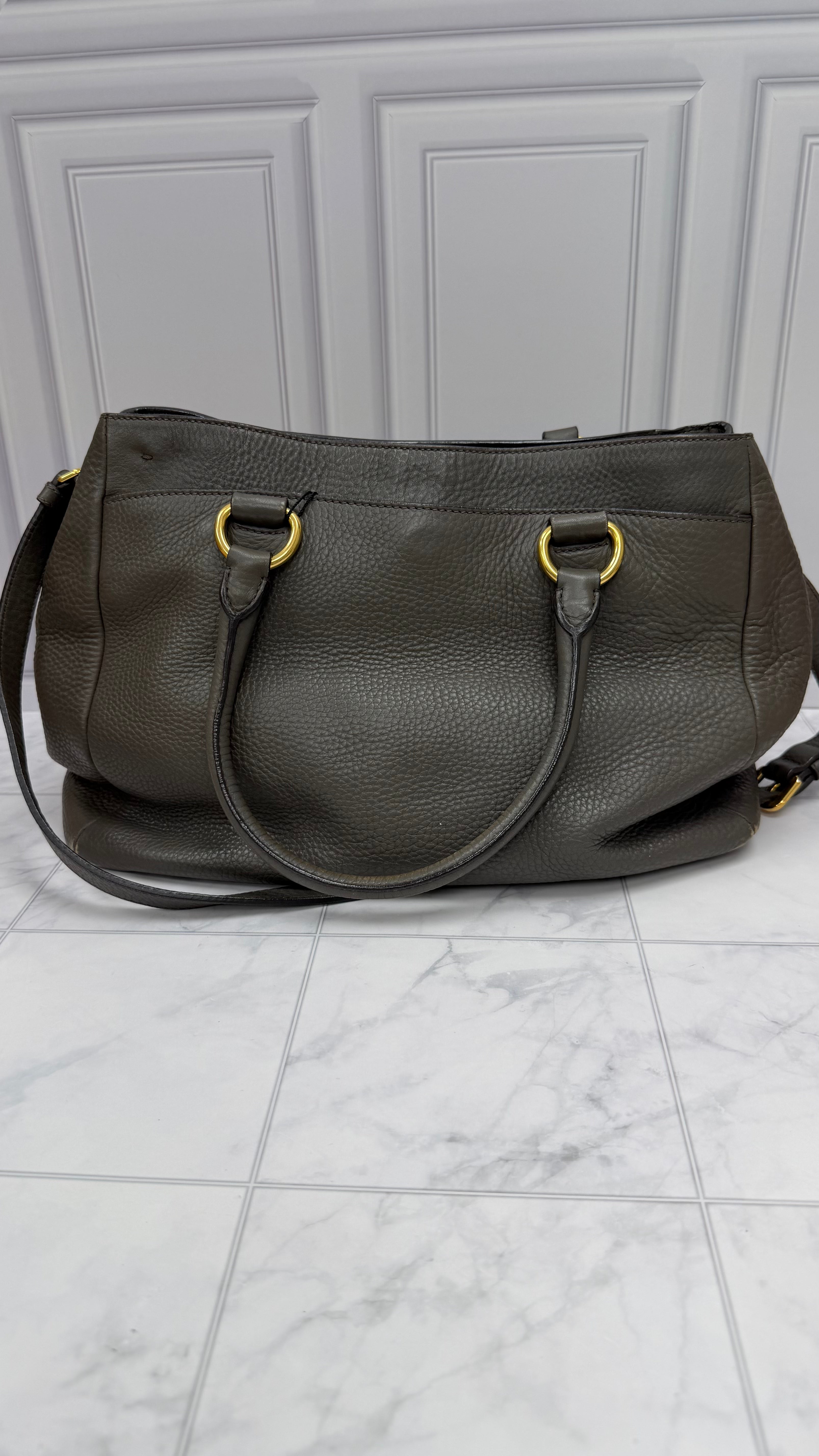 *DONS DROP* Prada Grey Grained Leather Vitello Daino Two-Way Tote Bag