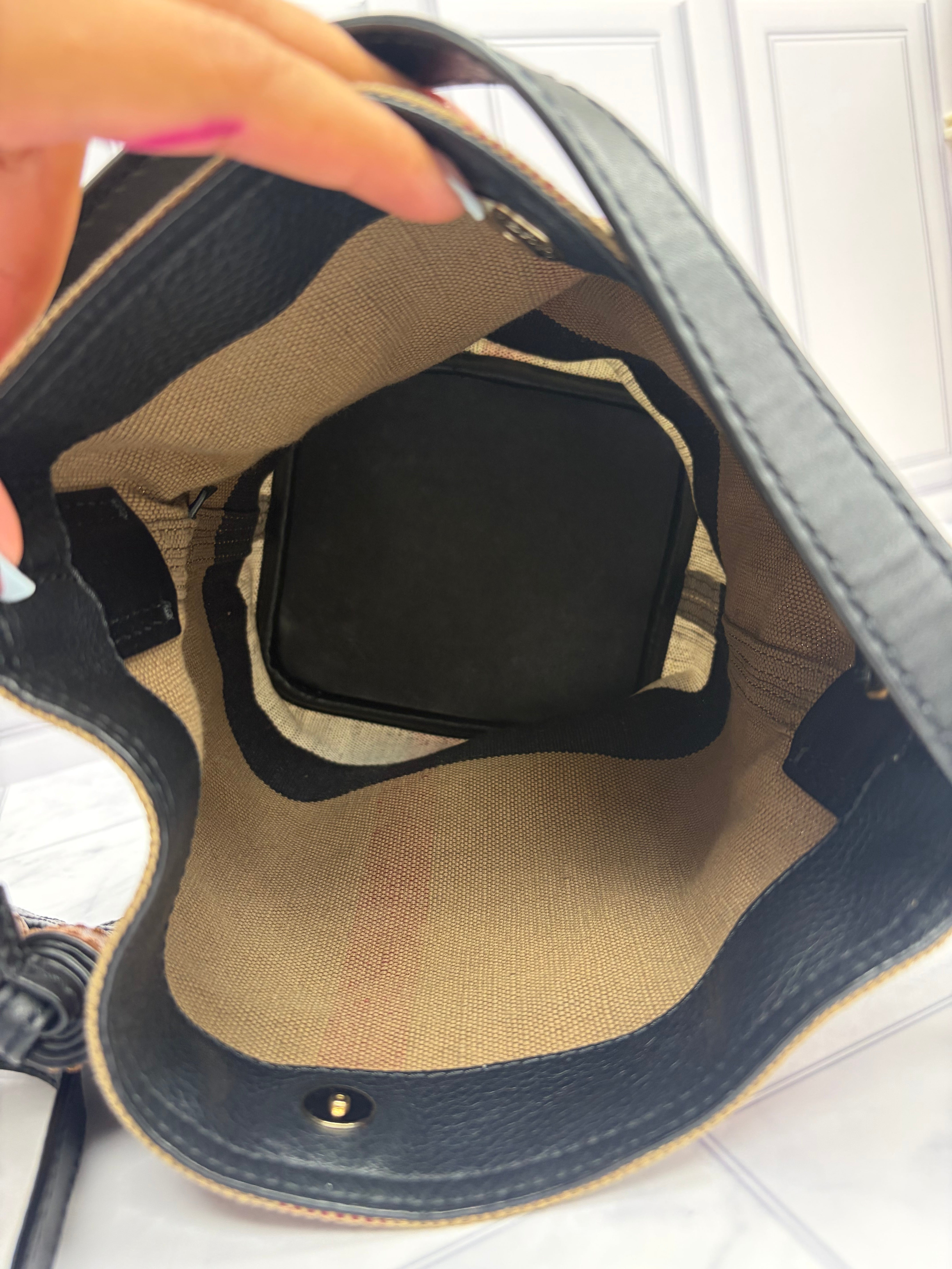 Burberry Mega Check Canvas Bucket Bag & Pouch