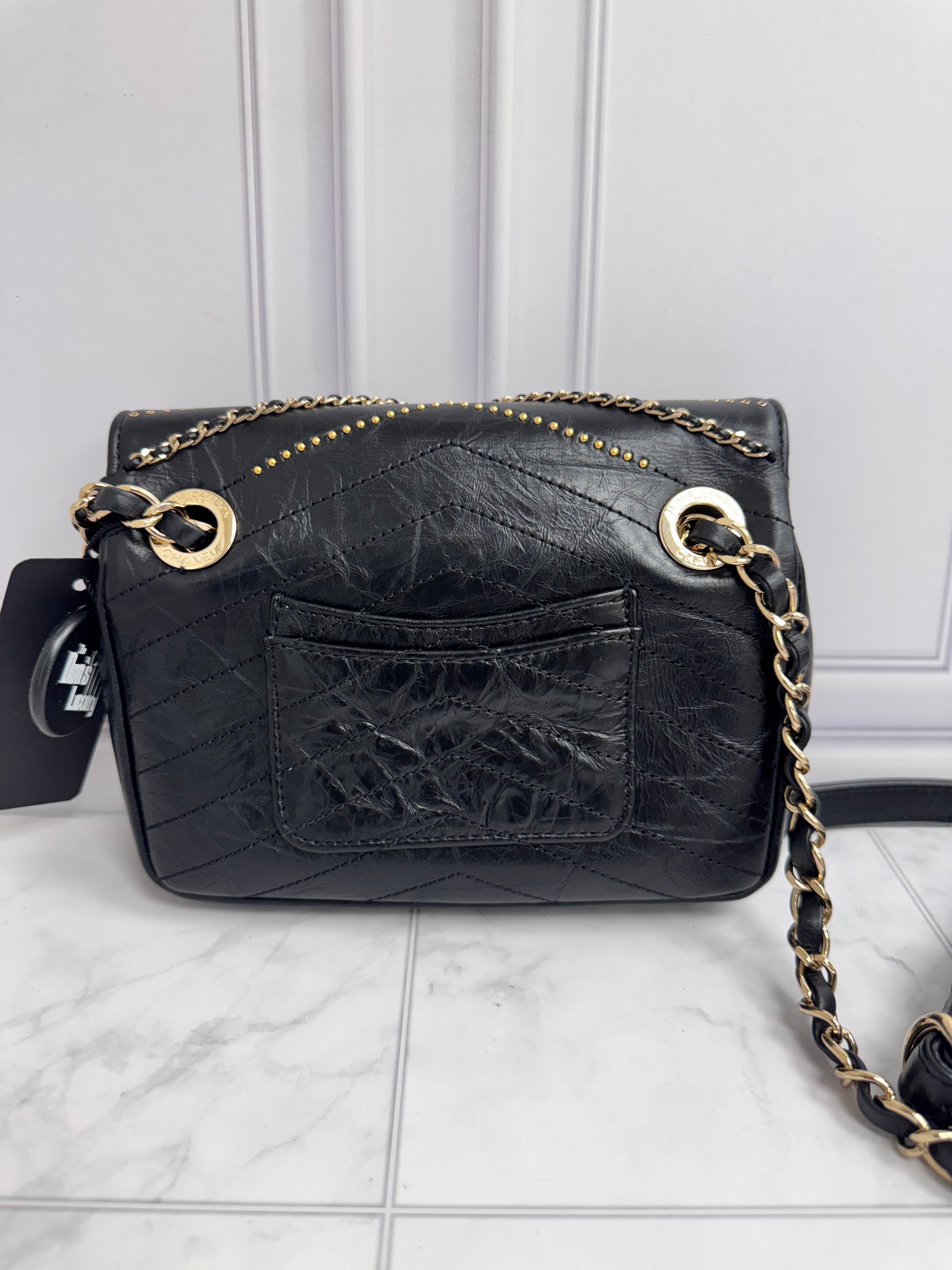 Chanel Black Chevron Studded Quilted Leather Chain Flap Crossbody Bag