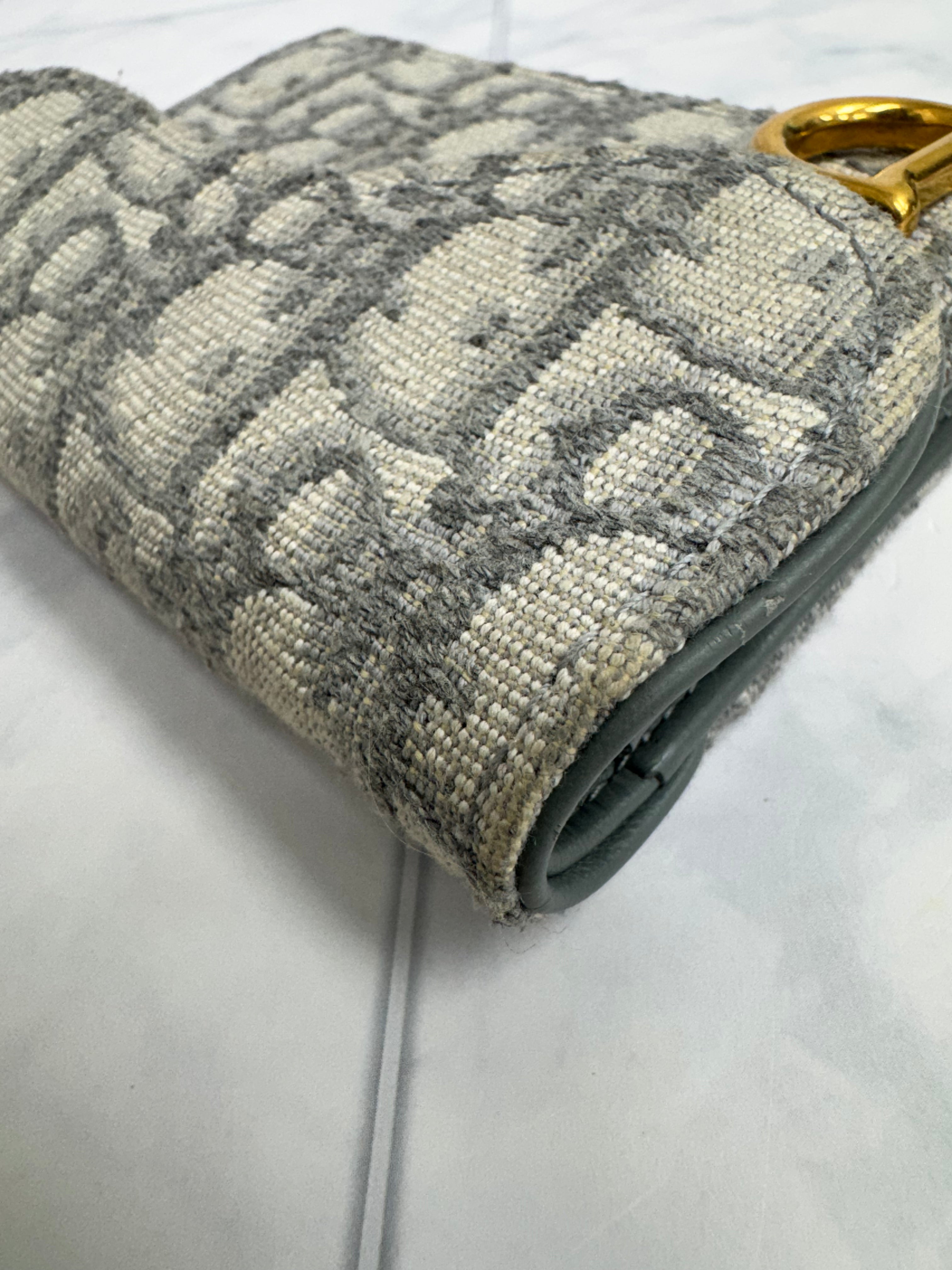 Christian Dior Grey Jacquard Canvas Saddle Card Holder