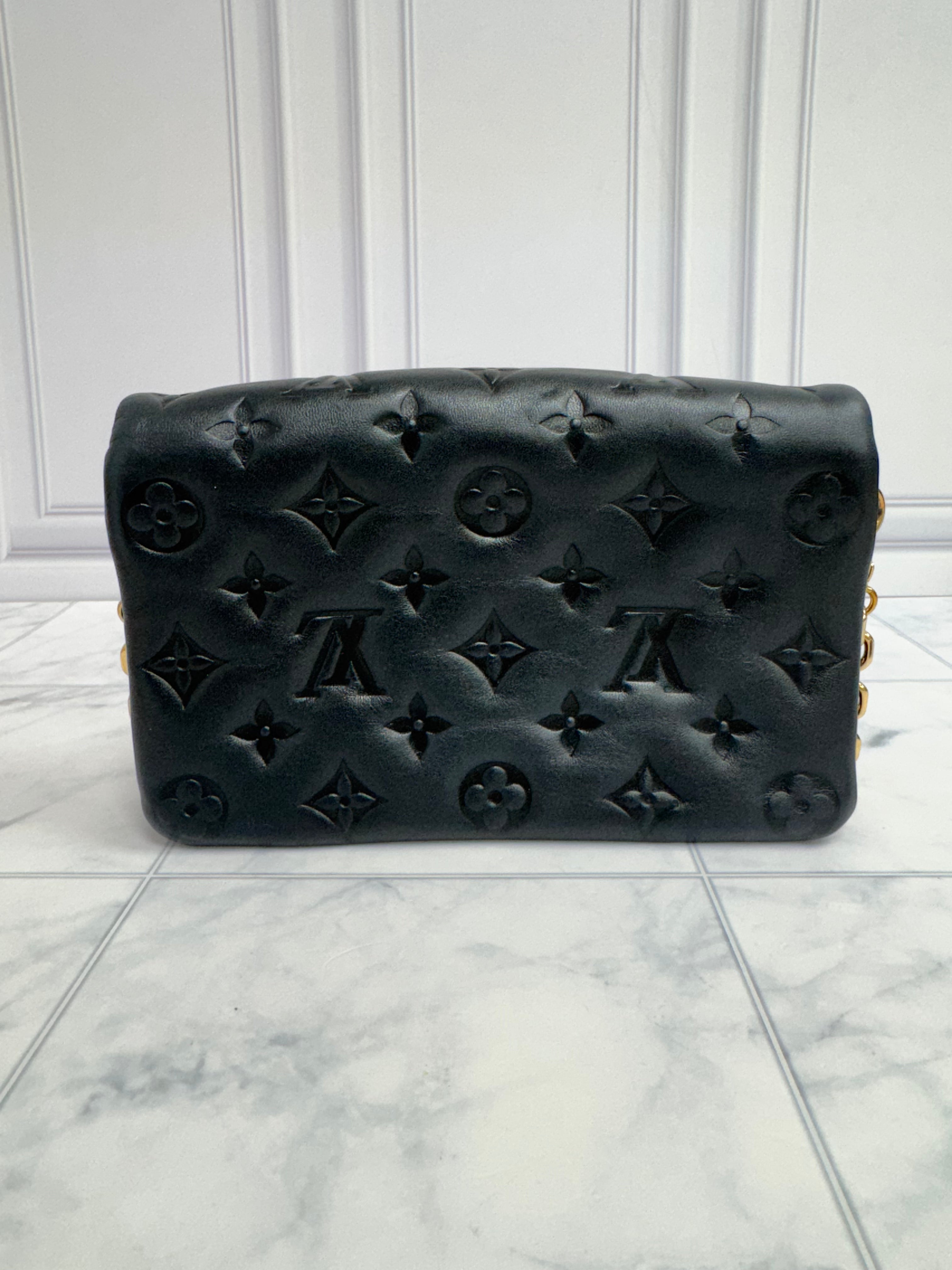 Louis Vuitton Black Monogram Embossed Lambskin Pochette Coussin