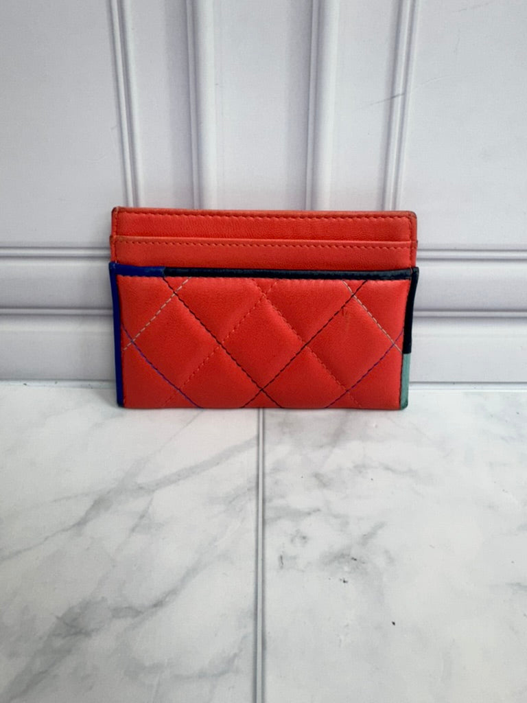Chanel Coral Quilted Leather Card Case