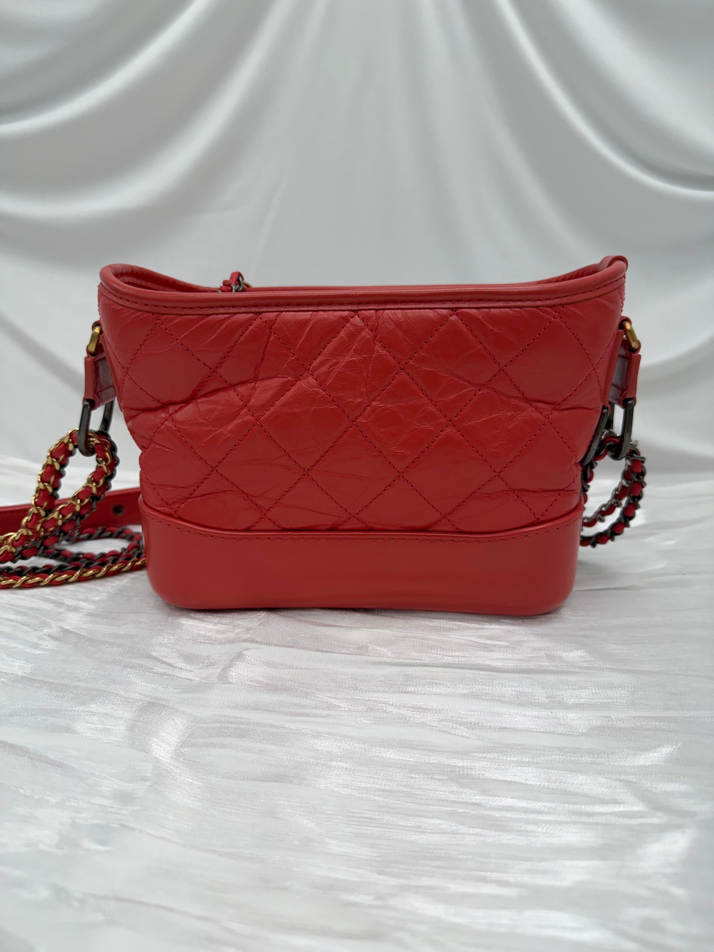 Chanel Dark Coral Aged Quilted Calfskin Small Gabrielle Hobo Bag