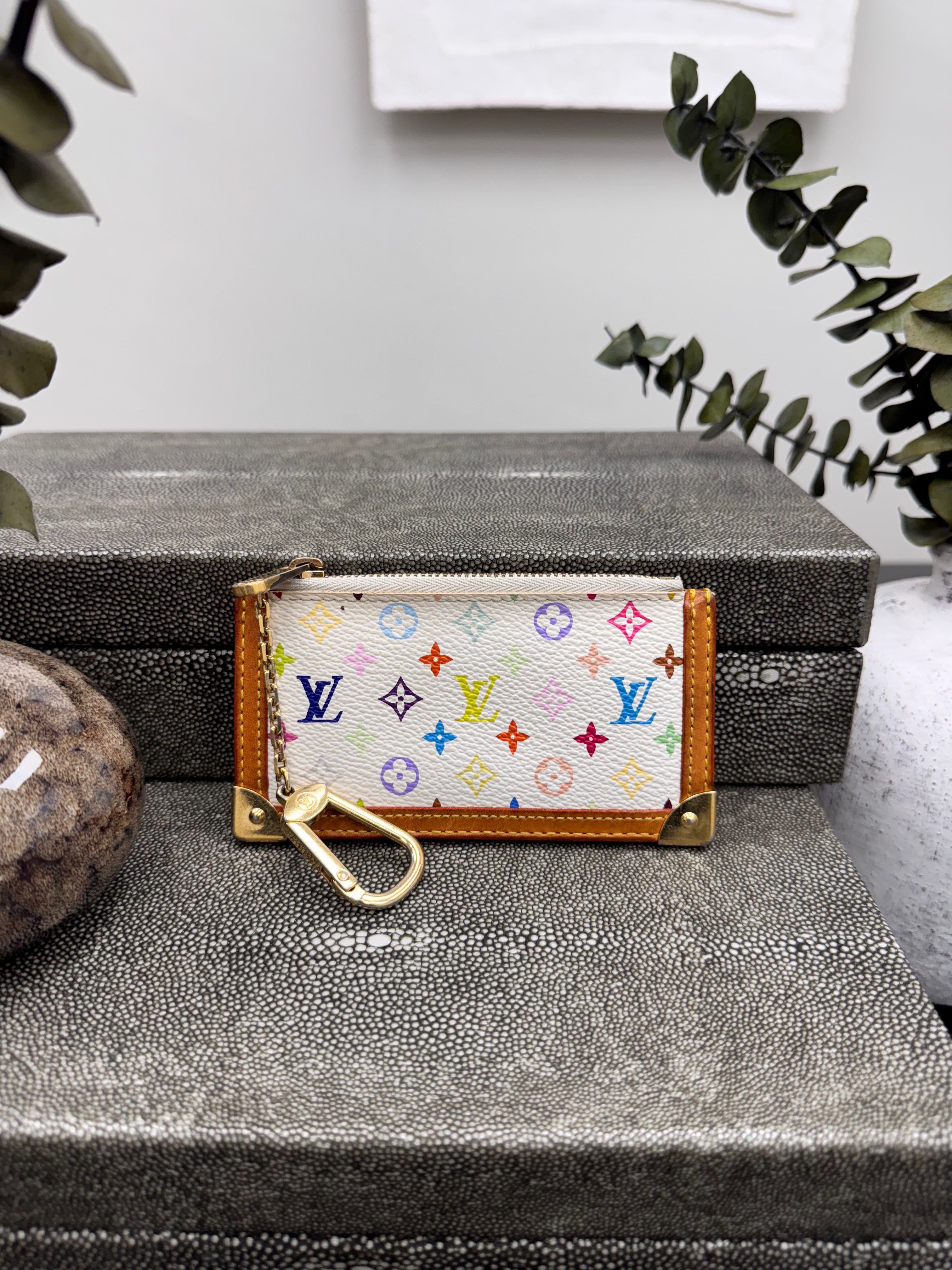Louis Vuitton White Multicolor Pochette Key Cles