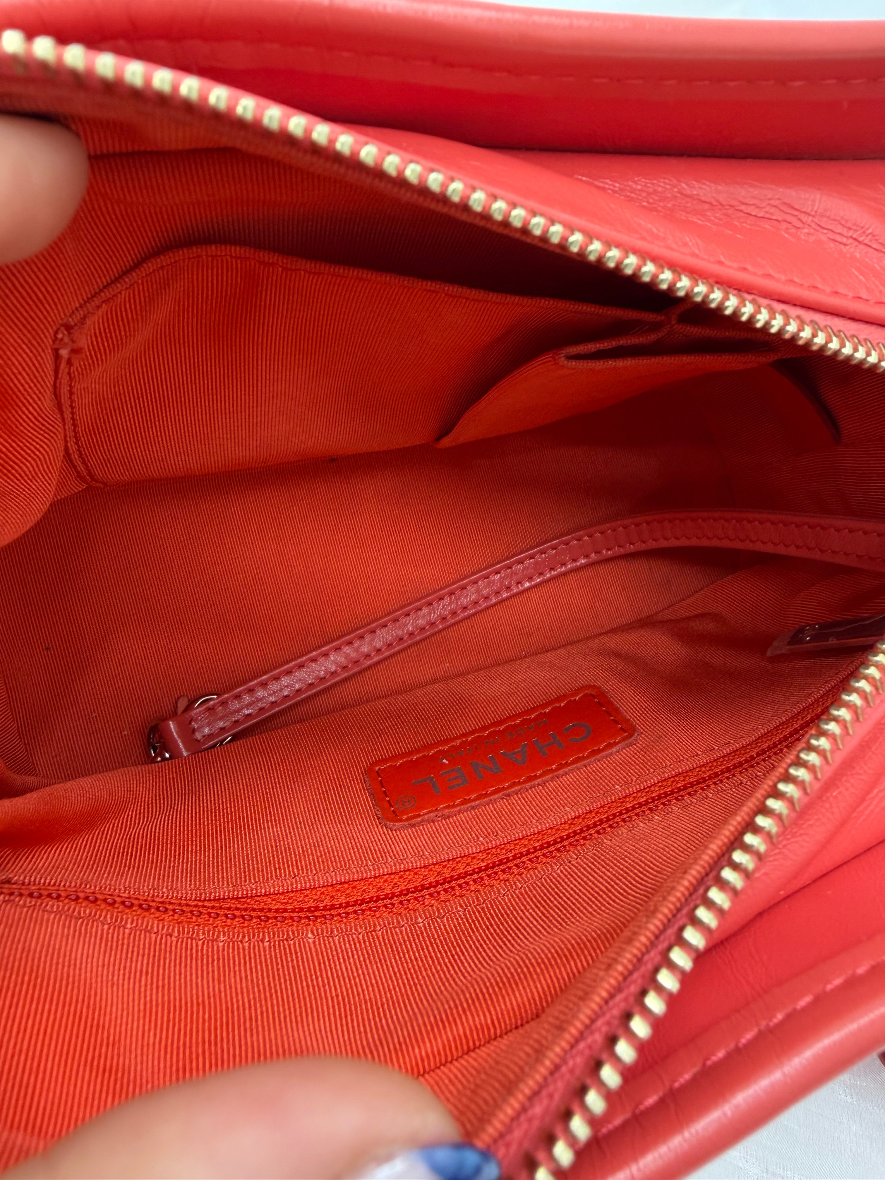 Chanel Dark Coral Aged Quilted Calfskin Small Gabrielle Hobo Bag