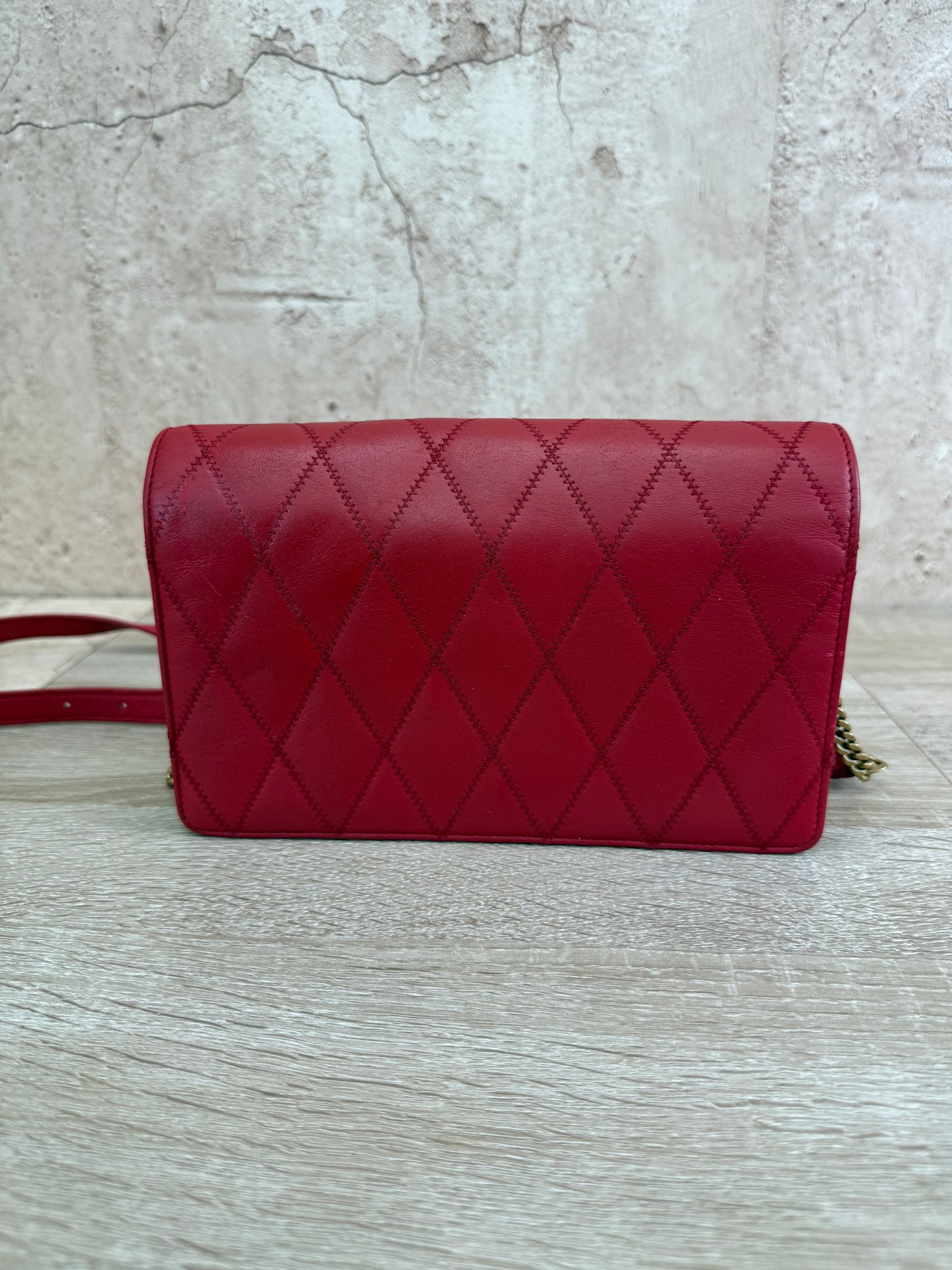 Saint Laurent YSL Red Quilted Leather Angie Chain Crossbody Bag