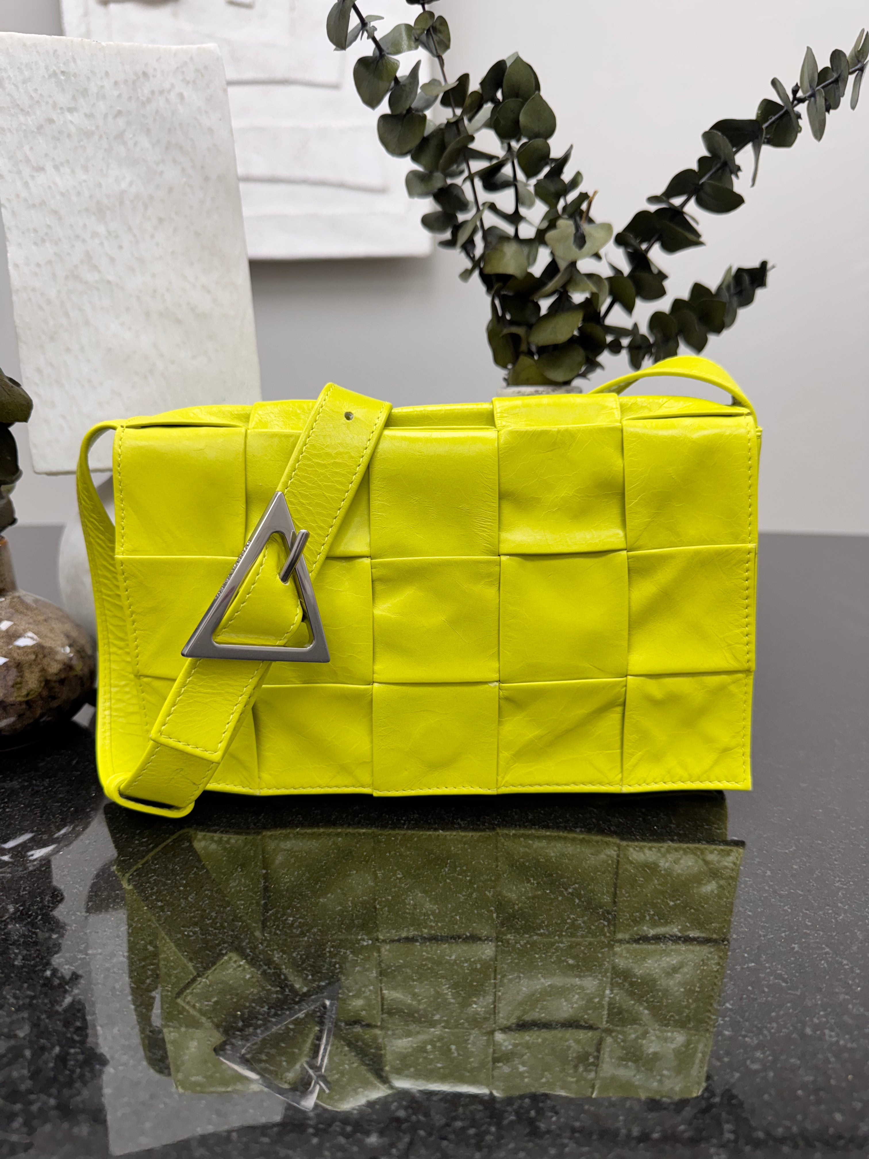 Bottega Veneta Acid Kiwi Maxi Intrecciato Leather Cassette Crossbody Bag