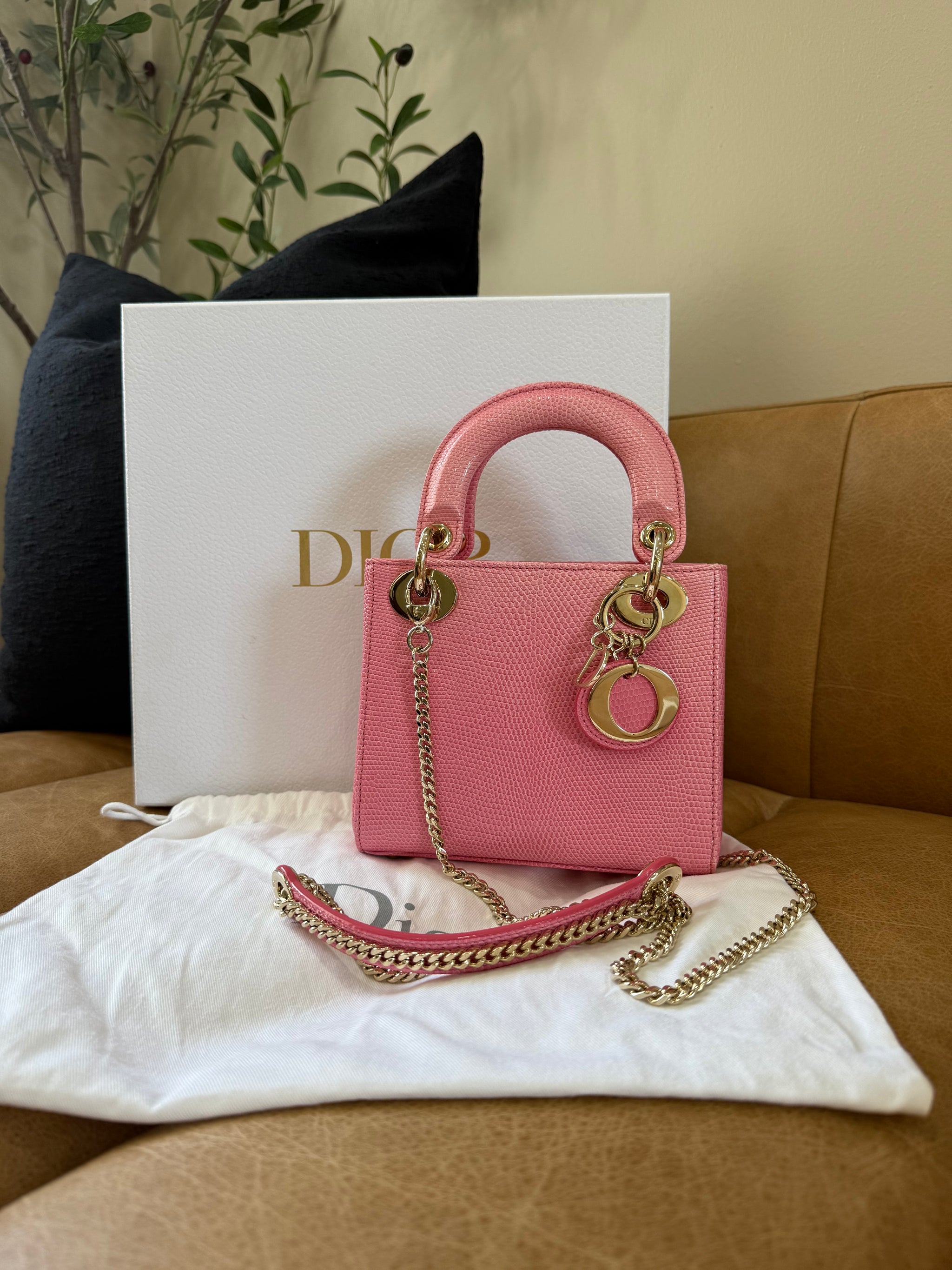 LIKE NEW Christian Dior Lady Dior Small Pink Lizard