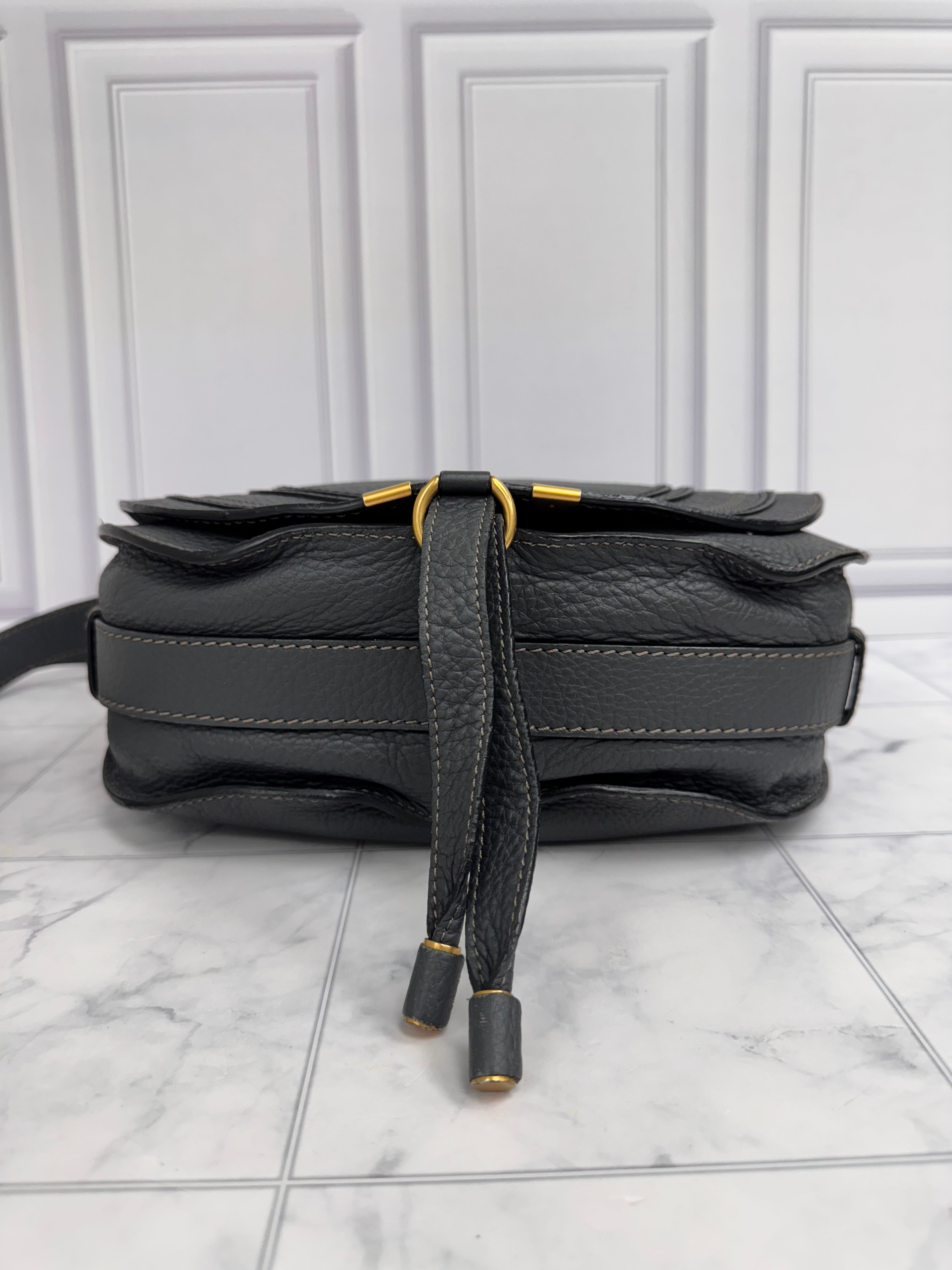 Chloe Dark Grey Grained Leather Medium Marcie Crossbody Bag