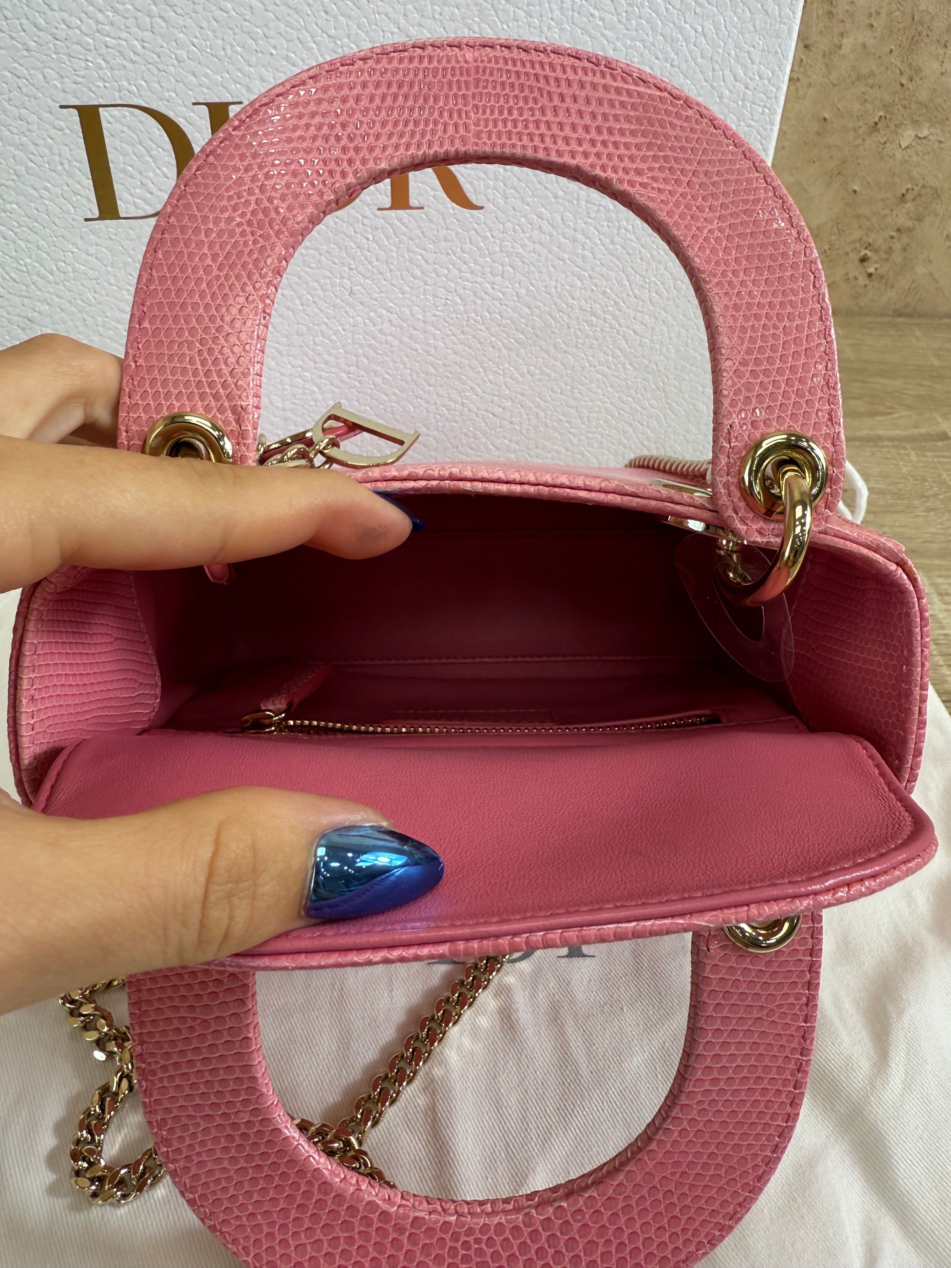 LIKE NEW Christian Dior Lady Dior Small Pink Lizard