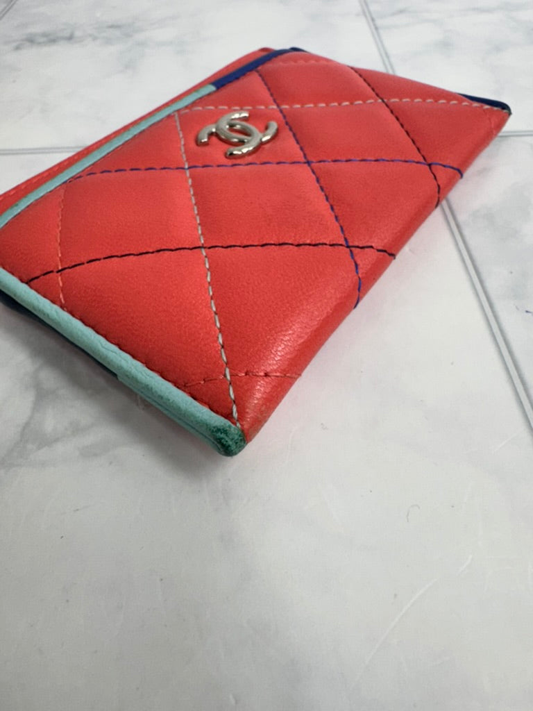 Chanel Coral Quilted Leather Card Case