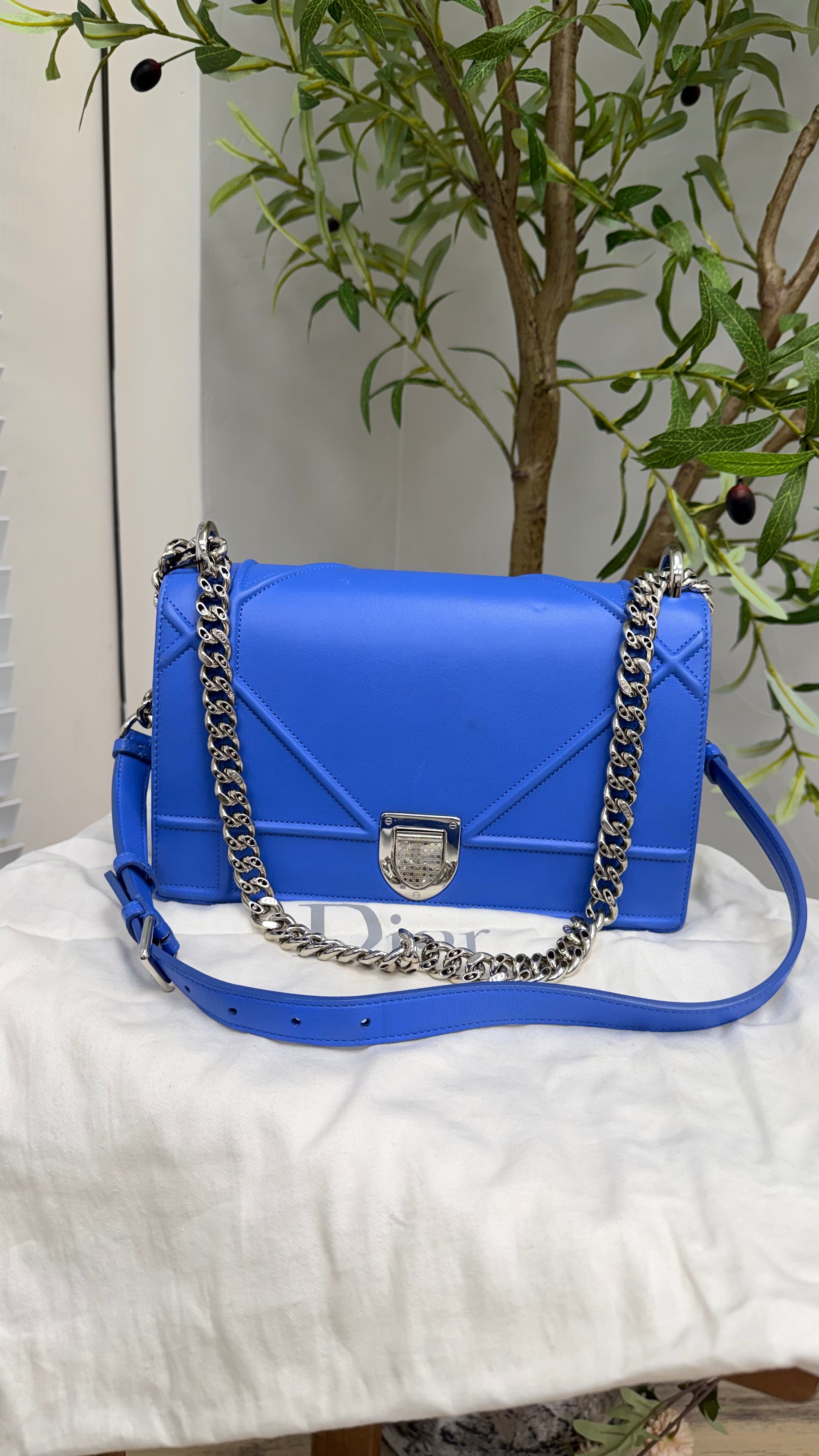 Christian Dior Blue Leather Medium Diorama Shoulder Bag