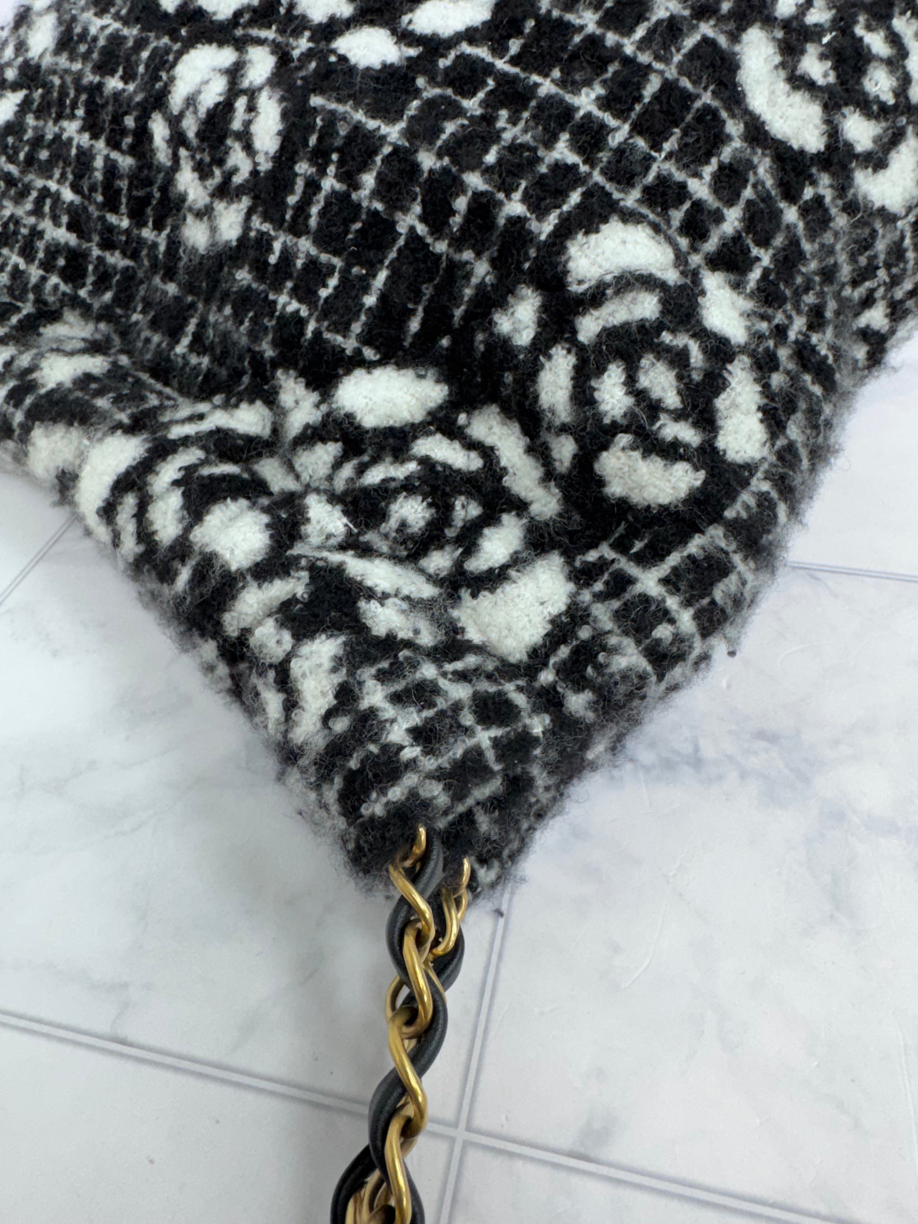 Chanel Black & White Cashmere Camellia Small Chanel 22 Bag