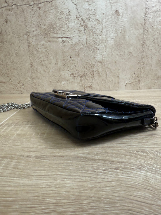 Christian Dior Navy Patent Leather Cannage Chain Crossbody Bag
