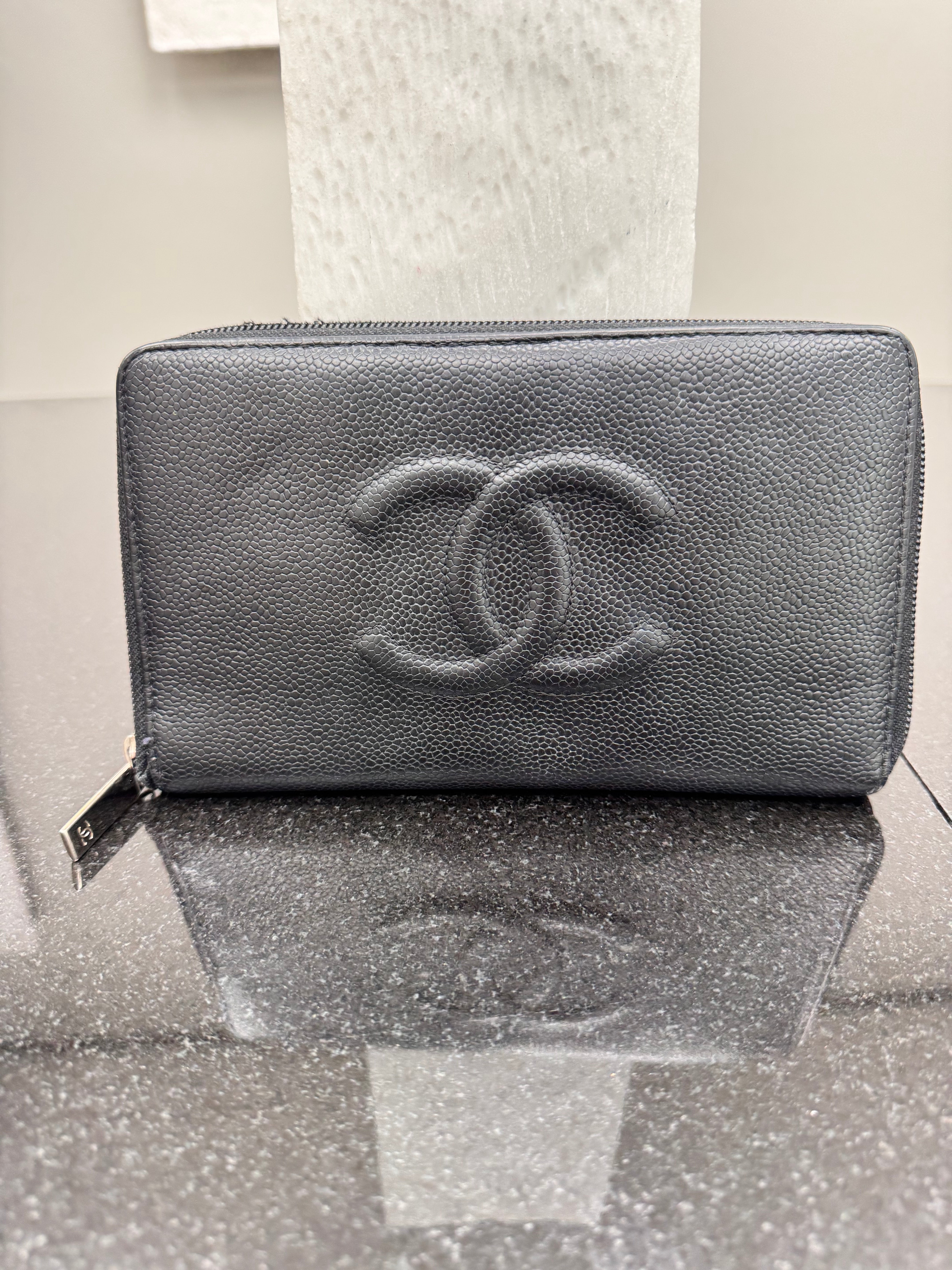 *DONS DROP* Chanel Black Caviar Leather Organizer Zippy Wallet