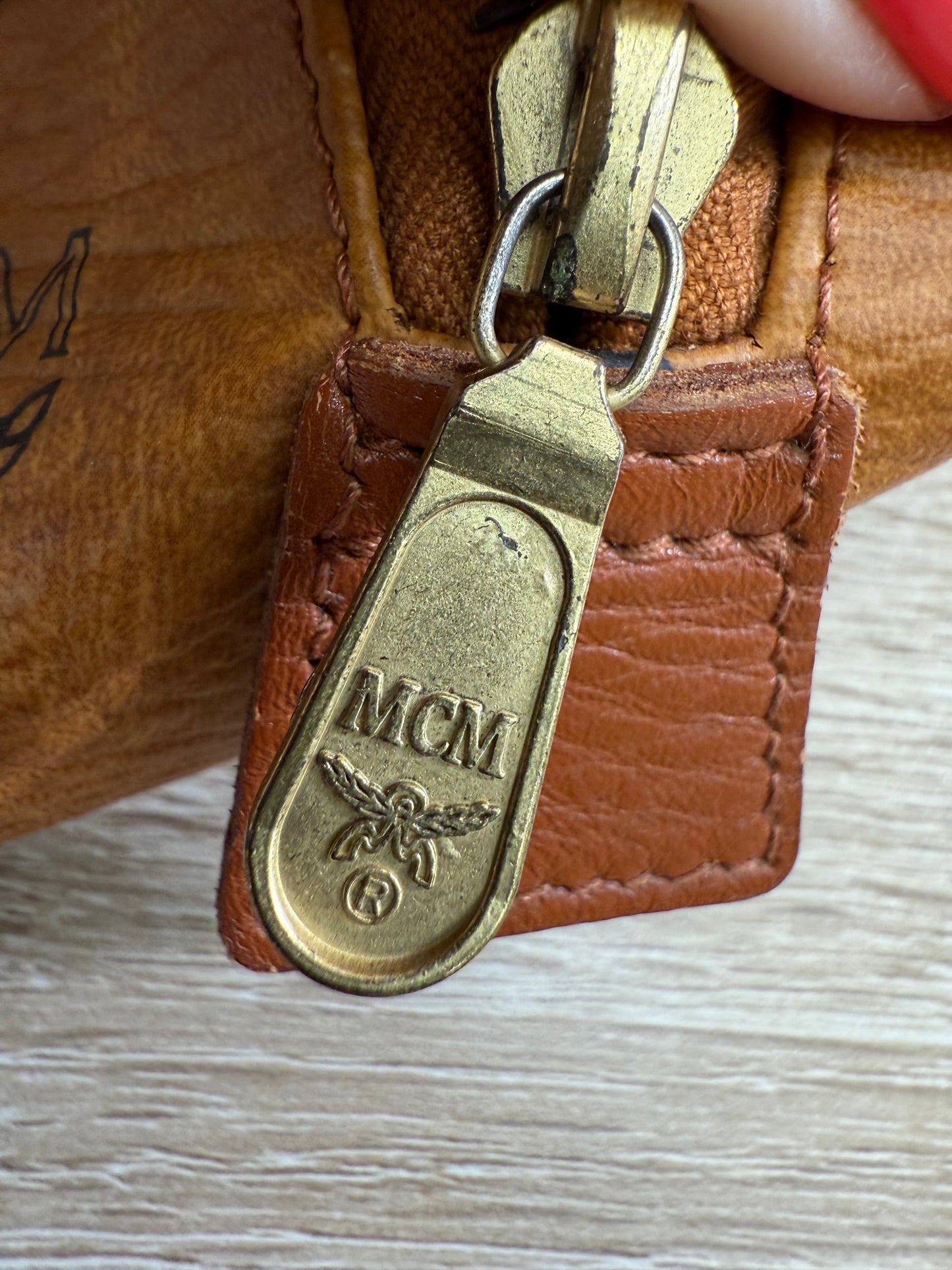 MCM Cognac Leather Visetos Boston Bag