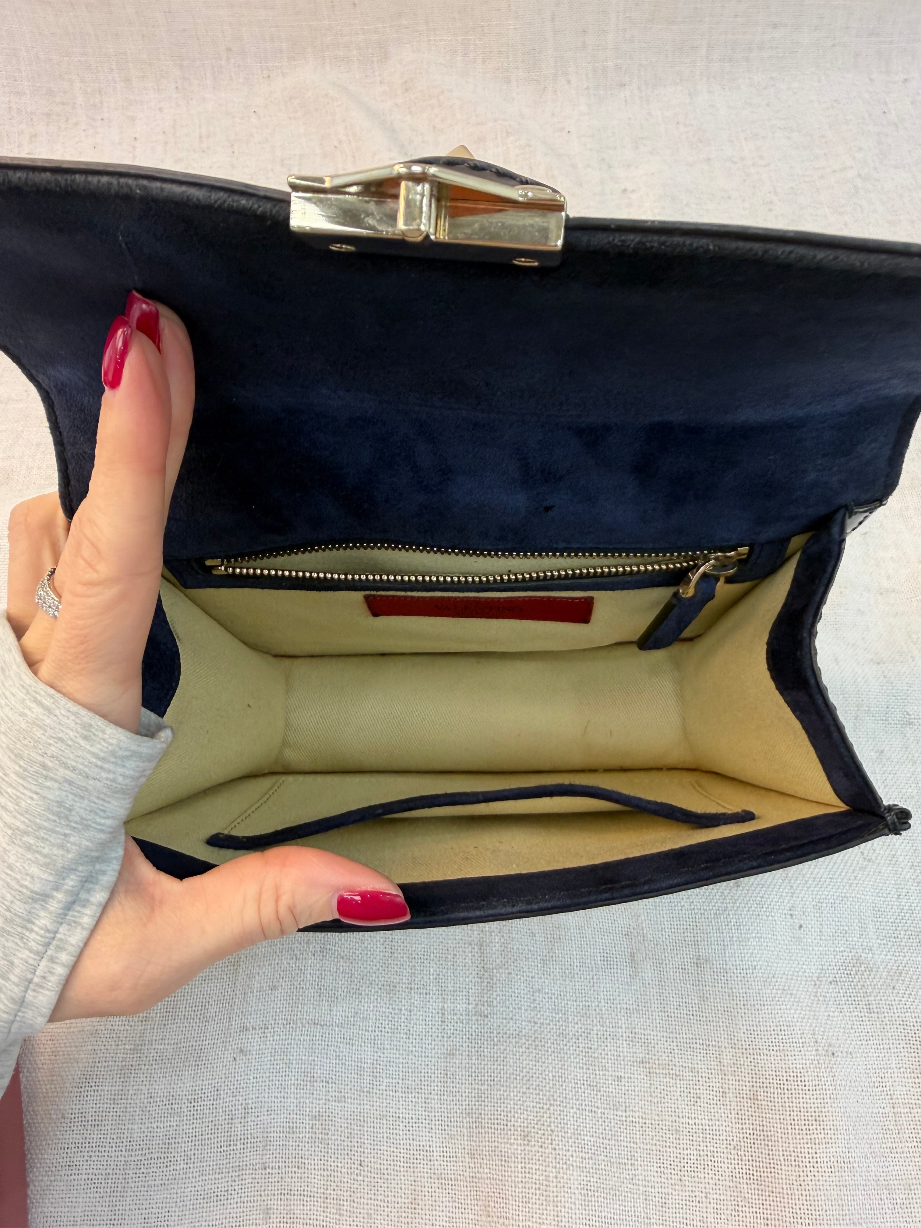 Valentino Navy Patent Leather Glam Lock Rockstud Crossbody