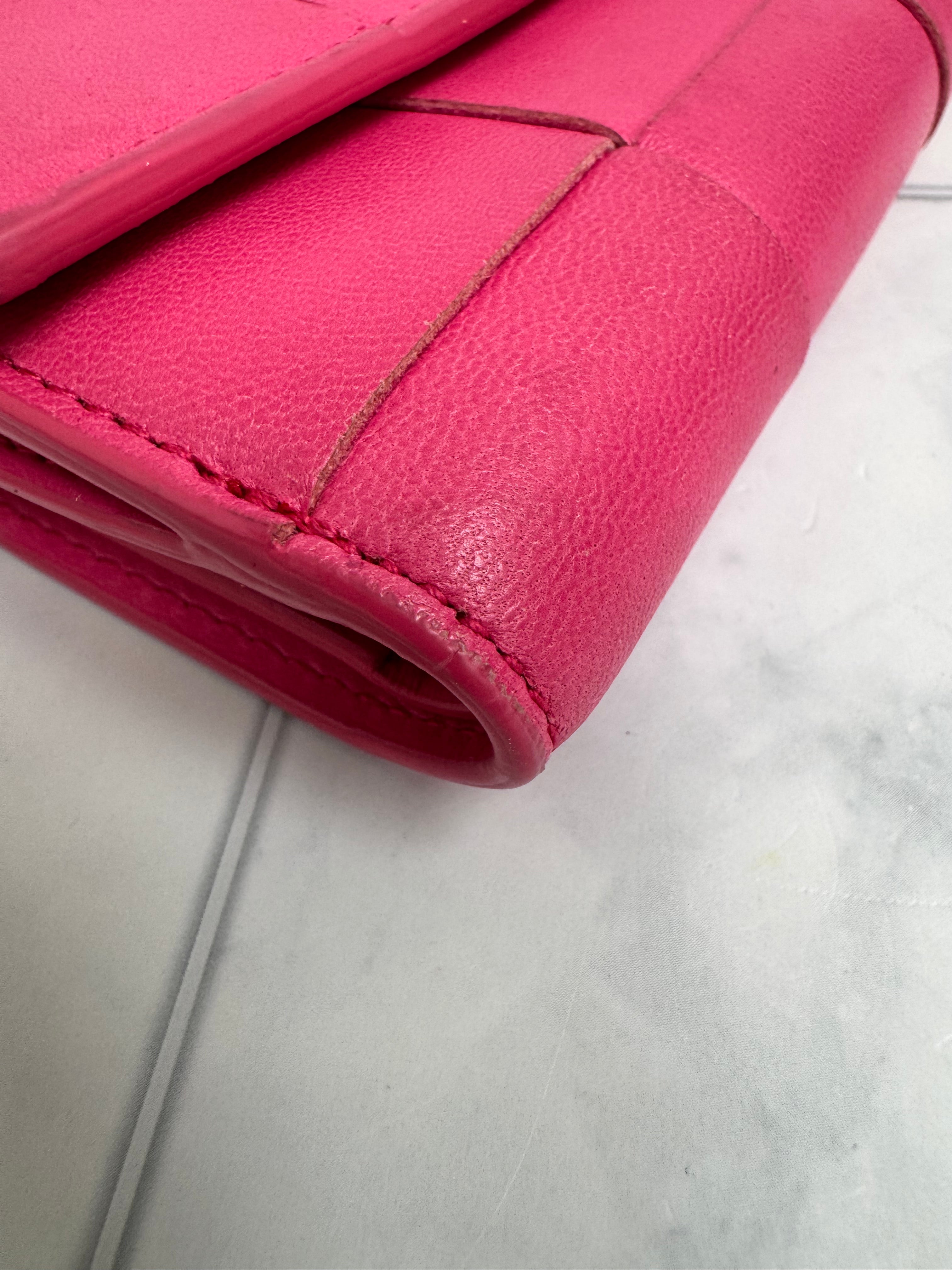 Bottega Veneta Pink Maxi Intrecciato Leather Compact Wallet