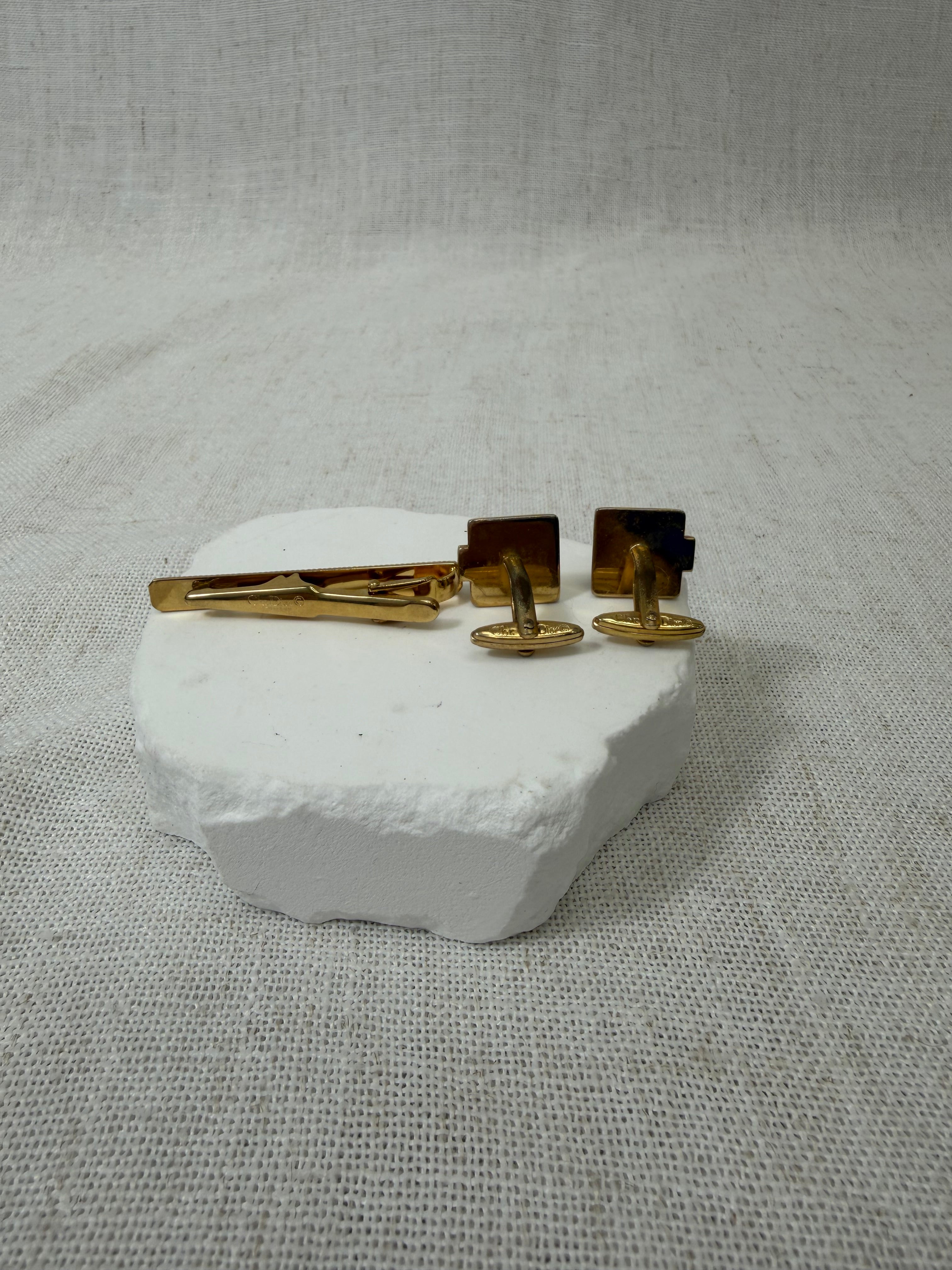 Christian Dior Gold Tone Tie Clip & Cuff Links