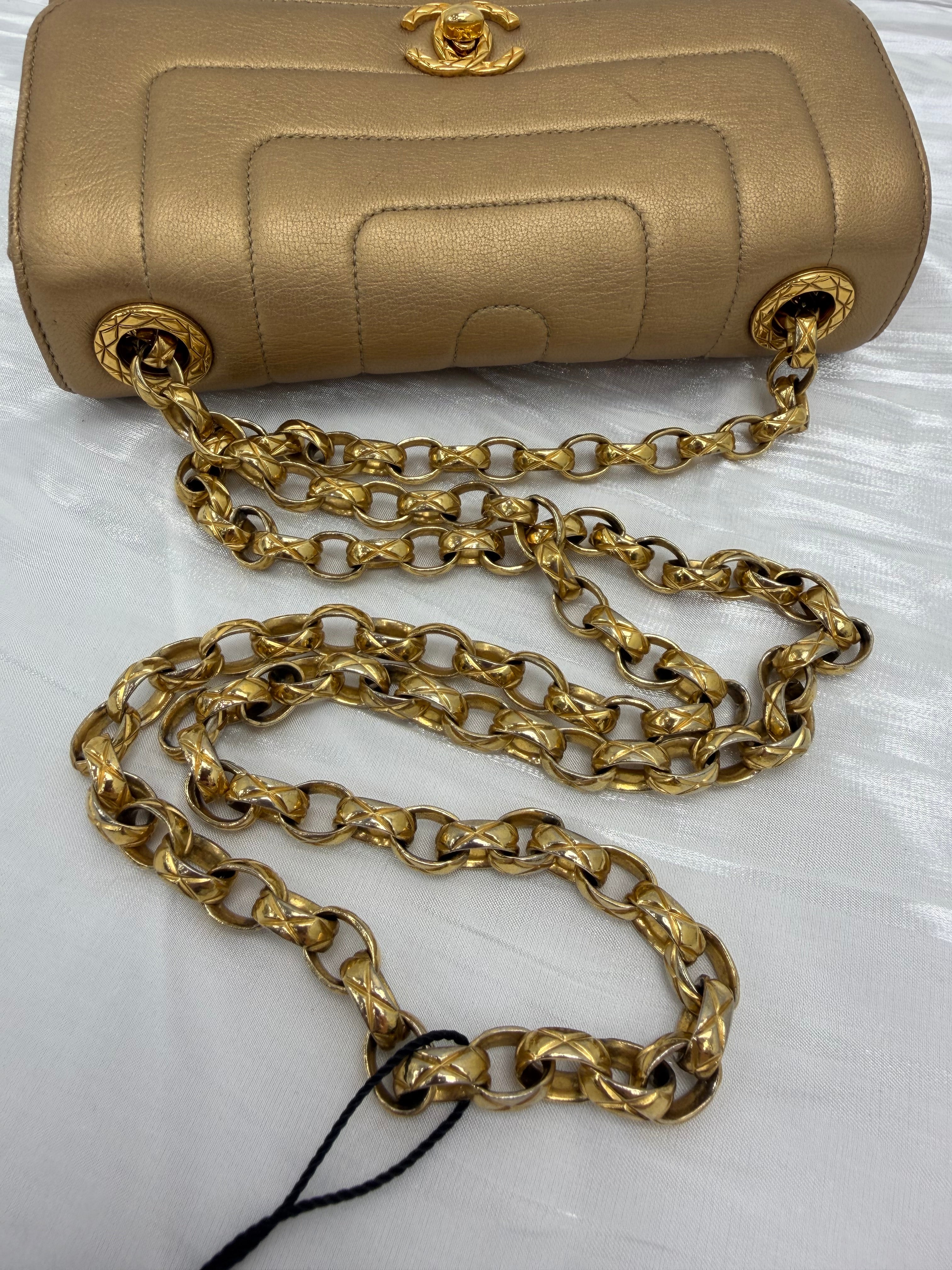 Chanel Metallic Gold Leather Mademoiselle Bijoux Chain Flap Bag