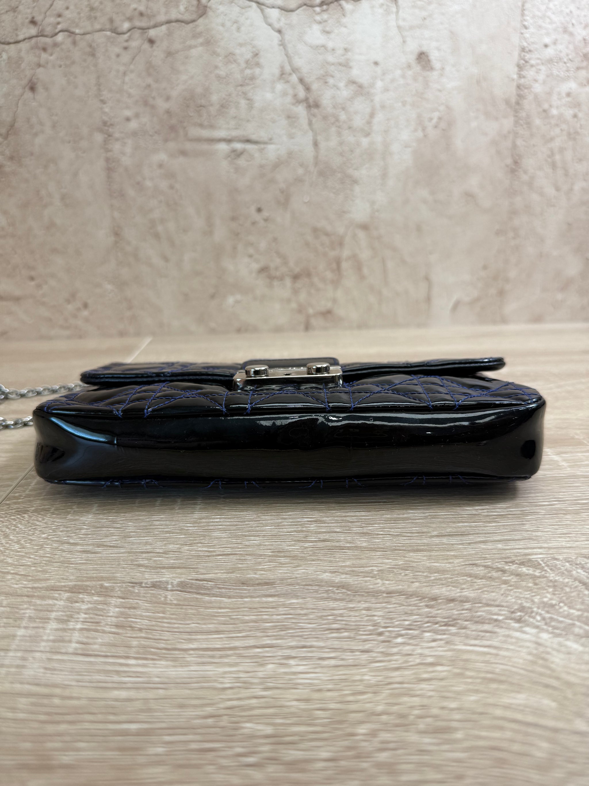 Christian Dior Navy Patent Leather Cannage Chain Crossbody Bag