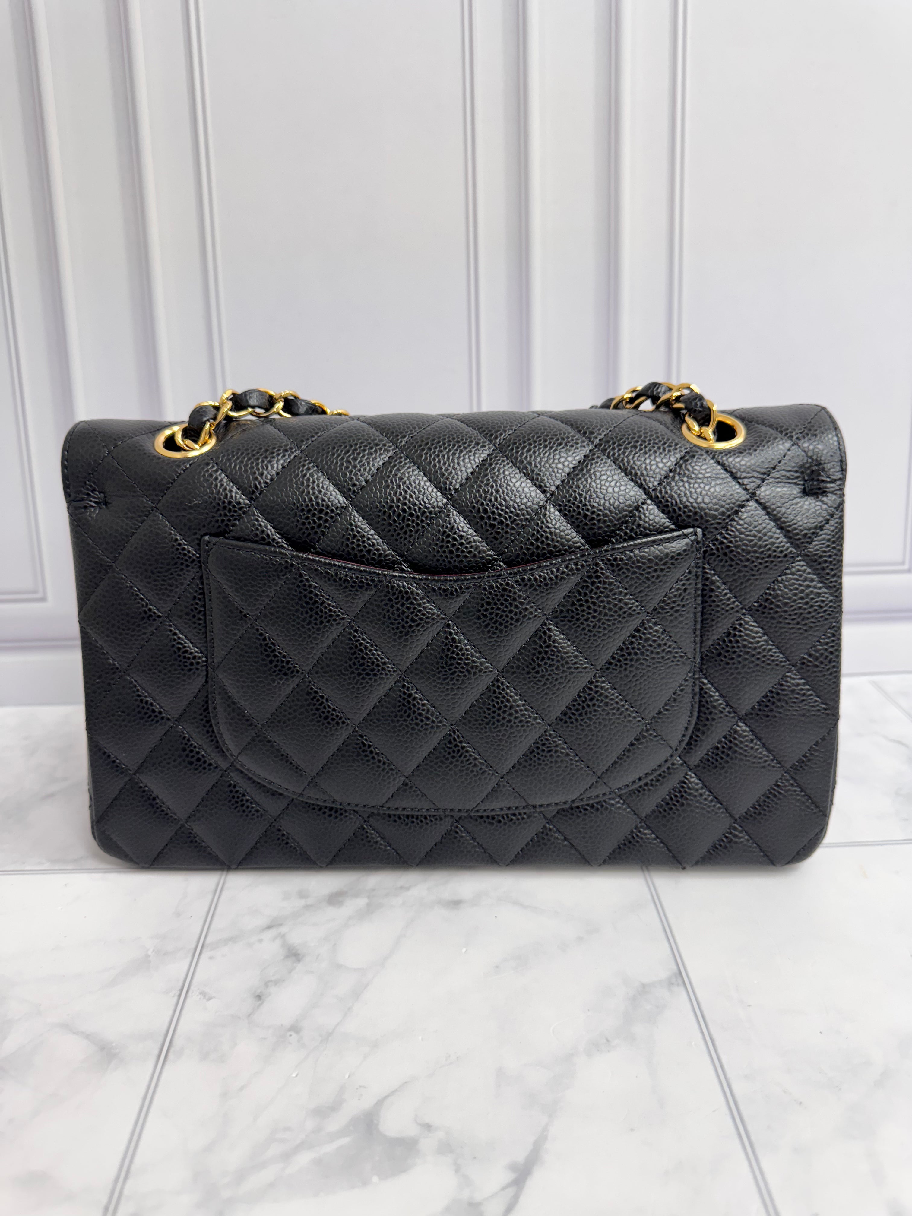 LIKE NEW - Chanel Black Quilted Caviar Leather Medium Classic Double Flap Bag
