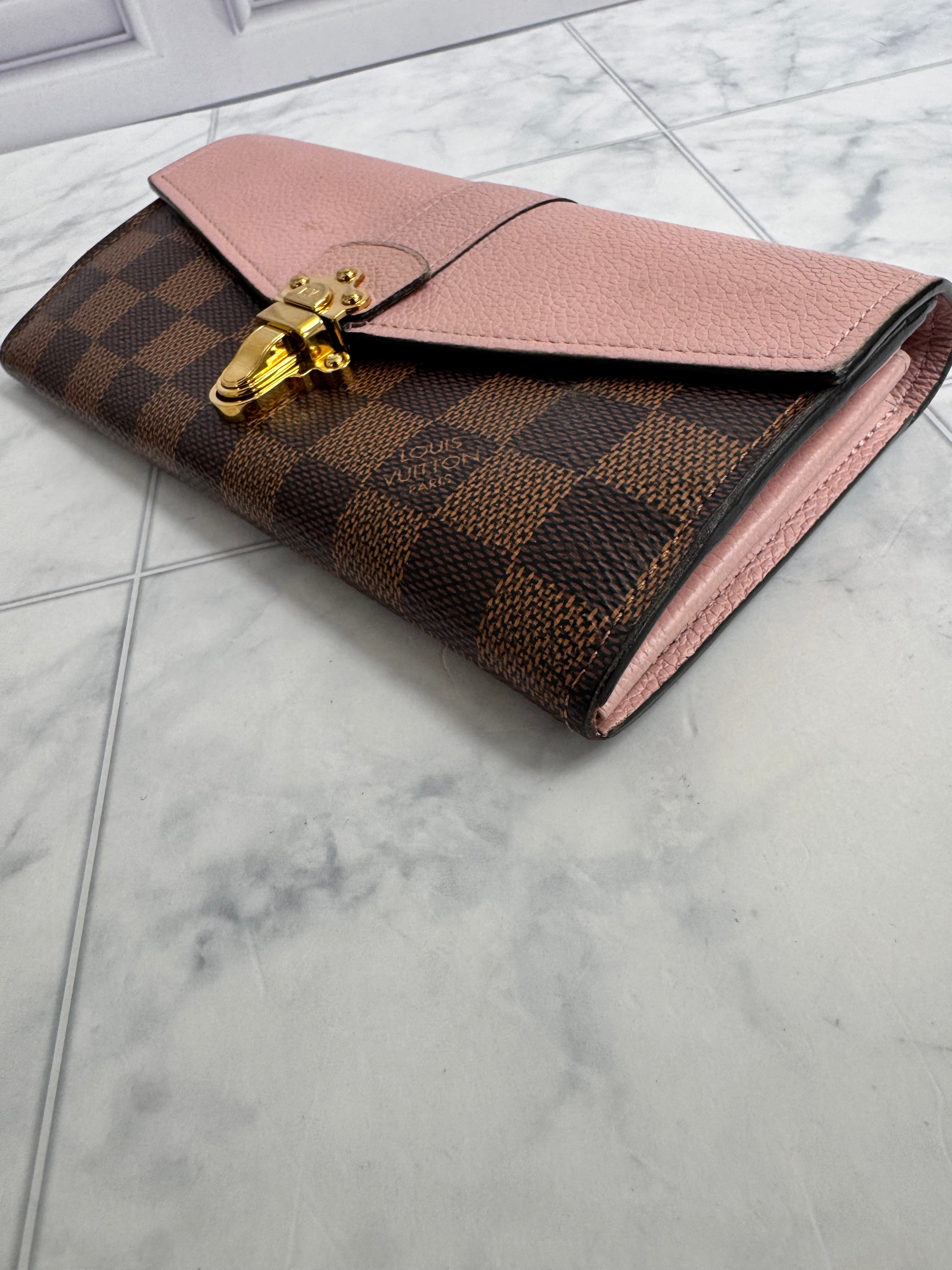 Louis Vuitton Damier Ebene And Pink Clapton Long Wallet