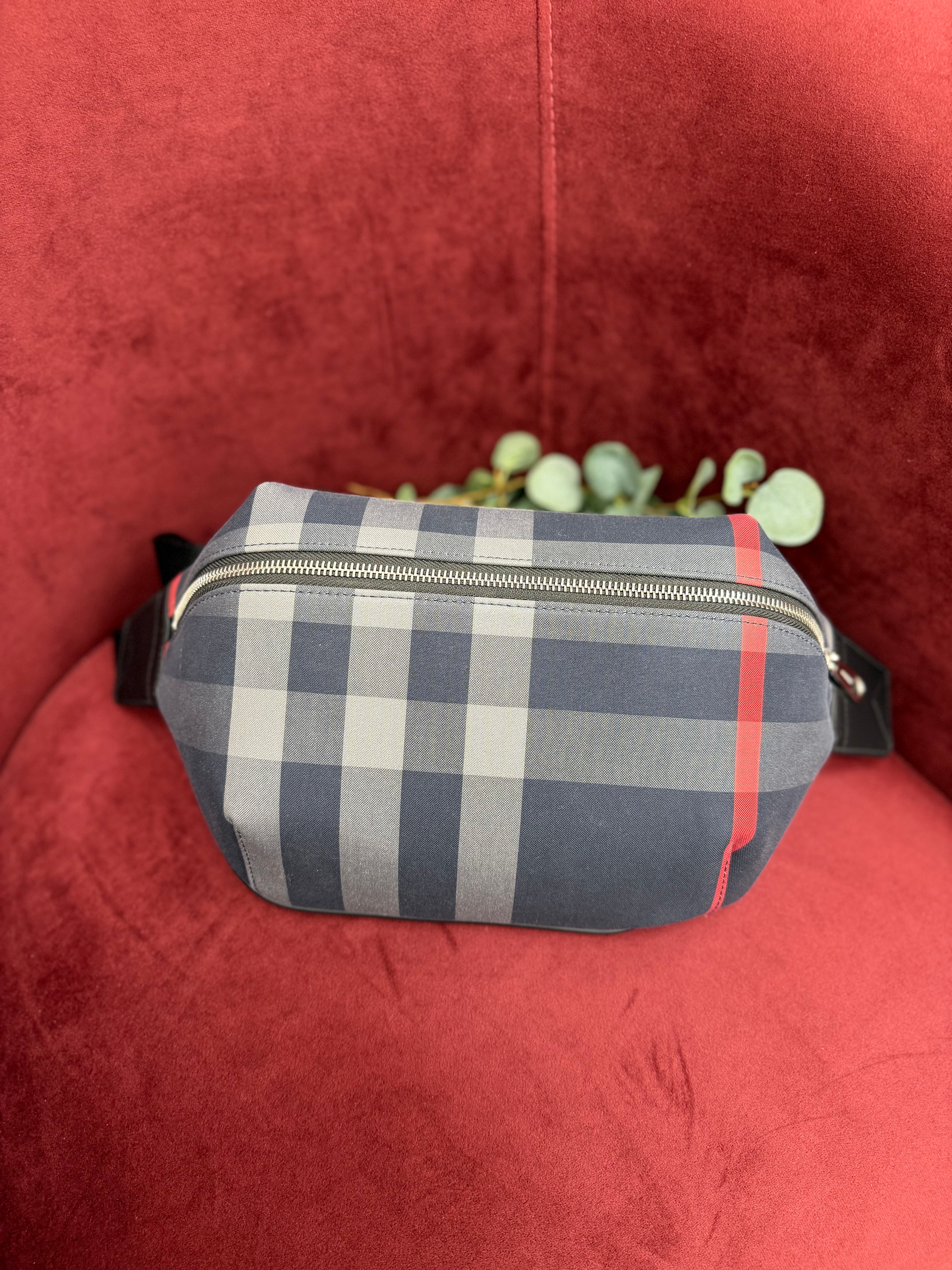 LIKE NEW- Burberry Blue & Red House Check Canvas Sonny Bum Bag