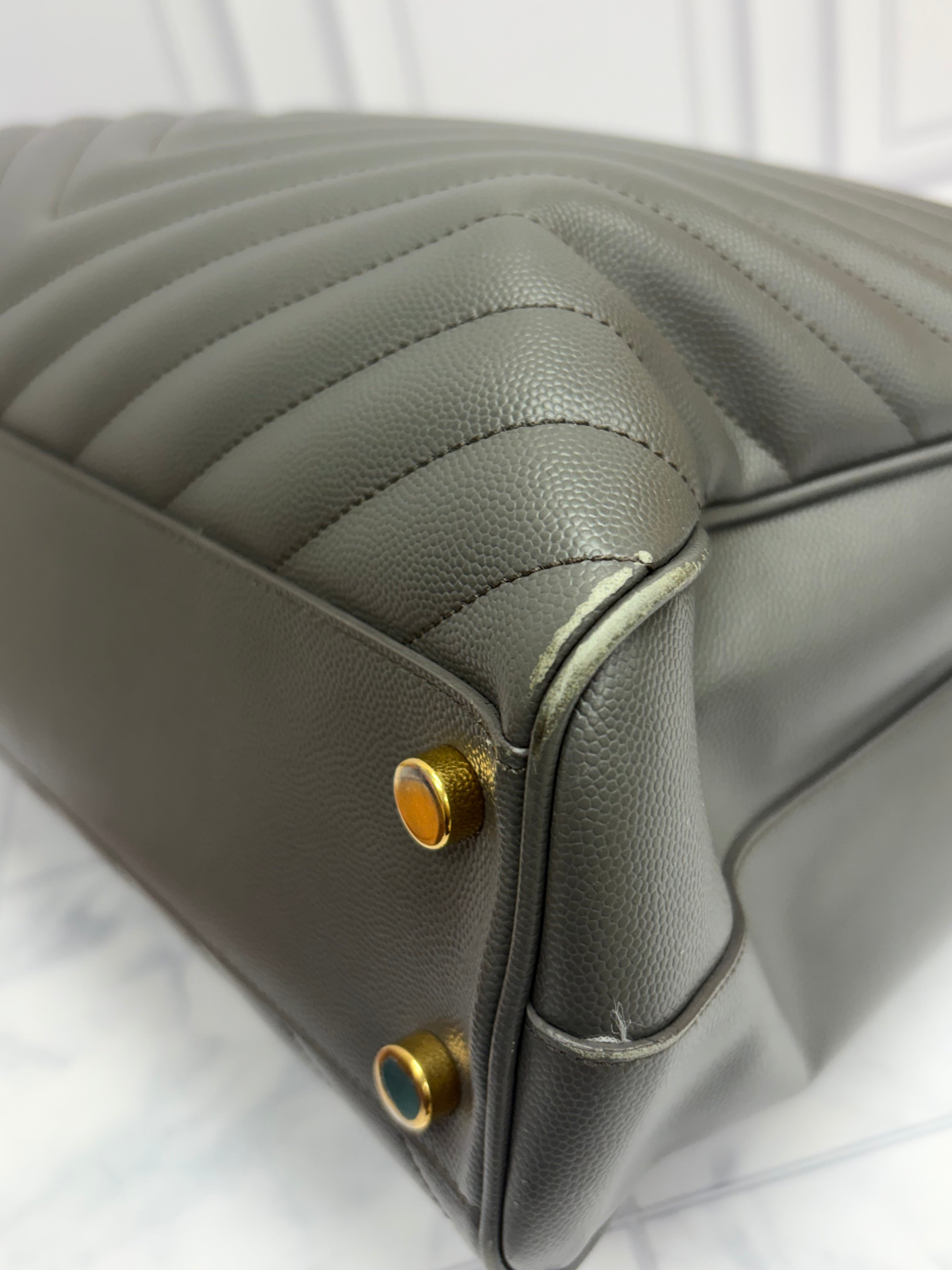 Saint Laurent YSL Grey Caviar Shopping Tote