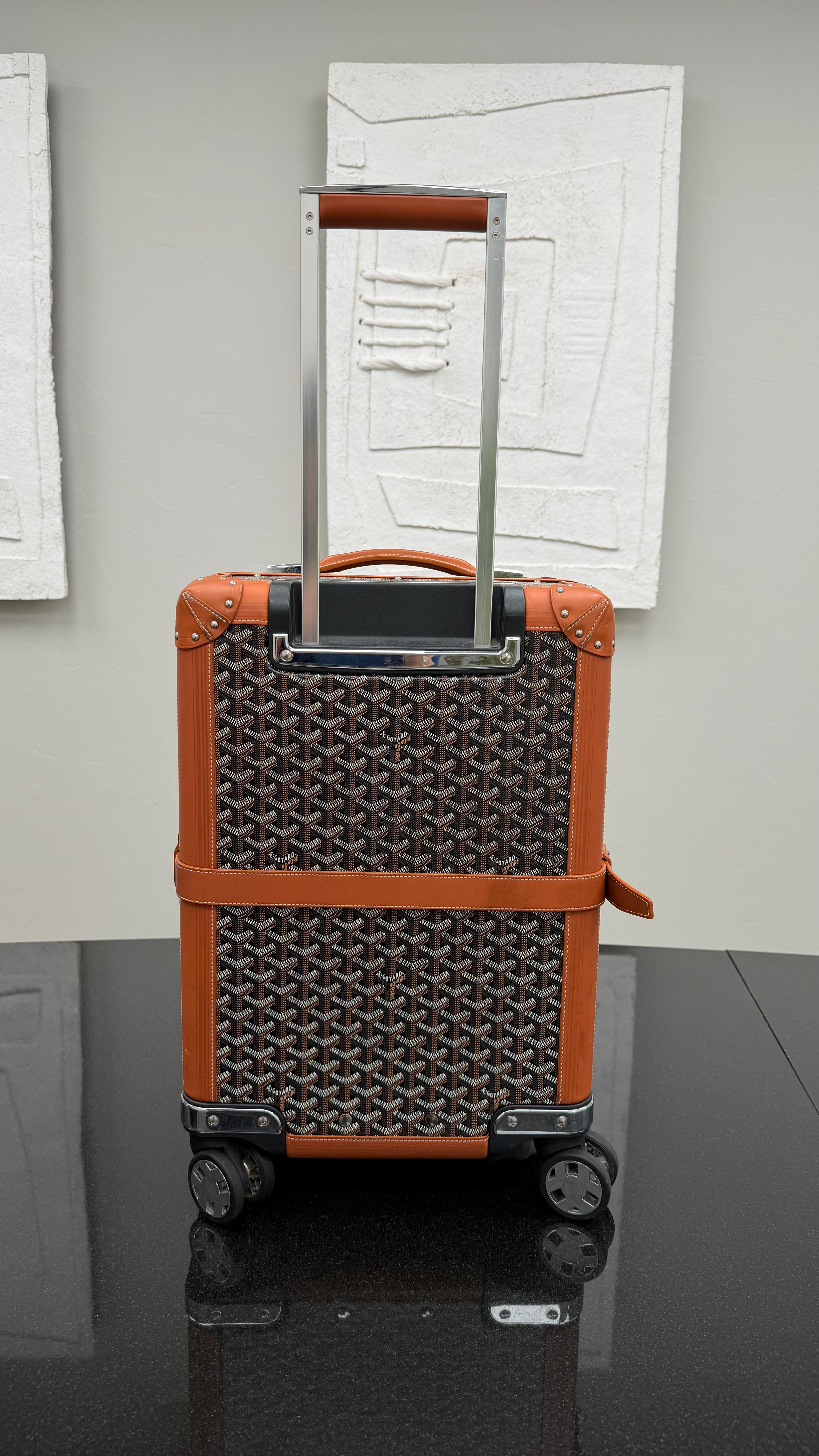 Goyard Black & Tan Goyardine Canvas Bourget PM Rolling Trolley