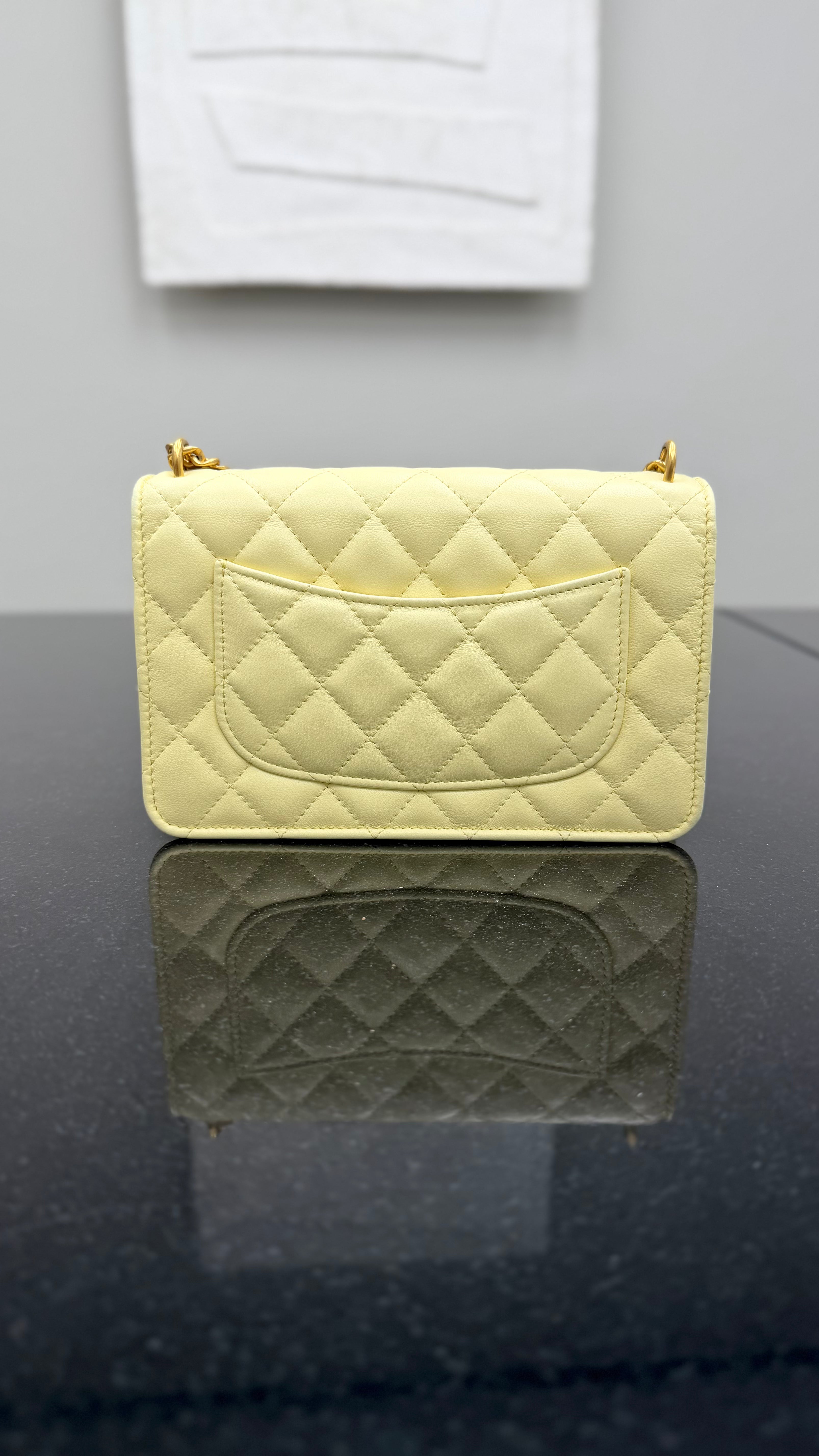 Chanel Butter Yellow Camellia Chain Wallet