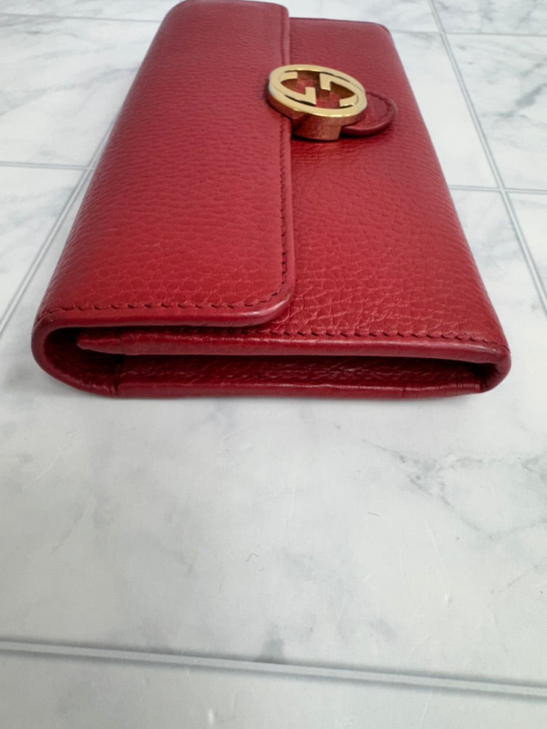 Gucci Red Grained Leather Long Wallet